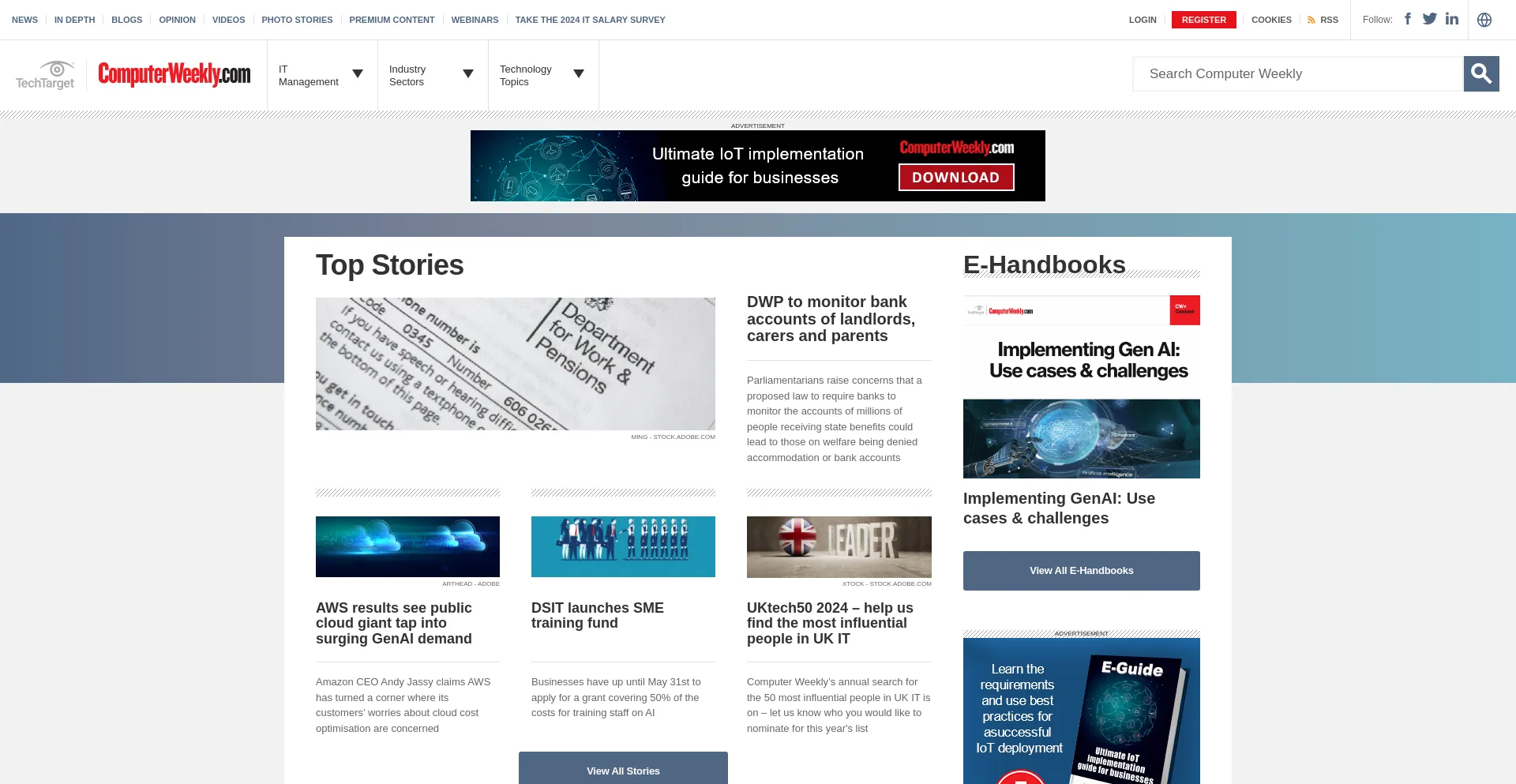 Screenshot of computerweekly.com homepage