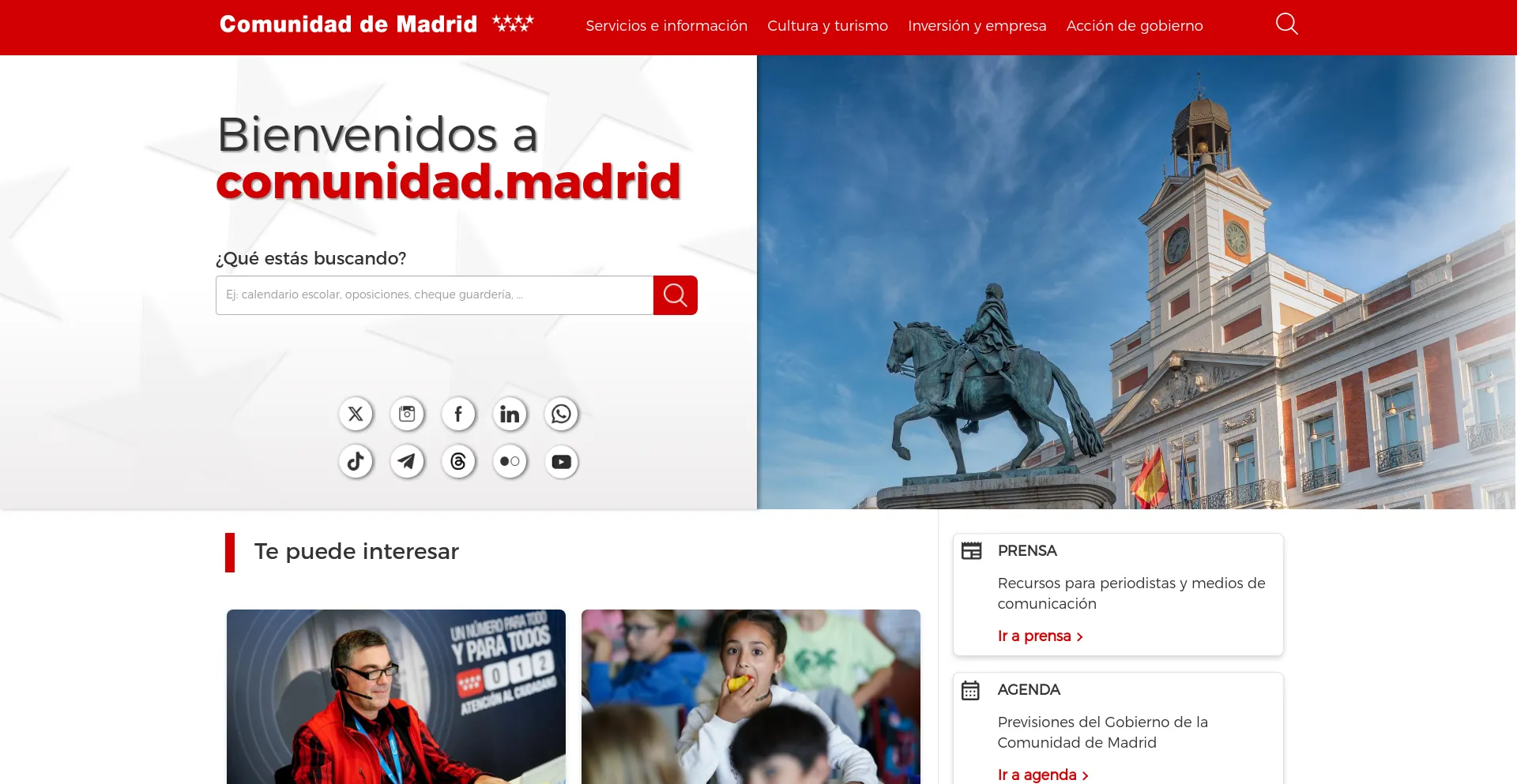 Screenshot of comunidad.madrid homepage