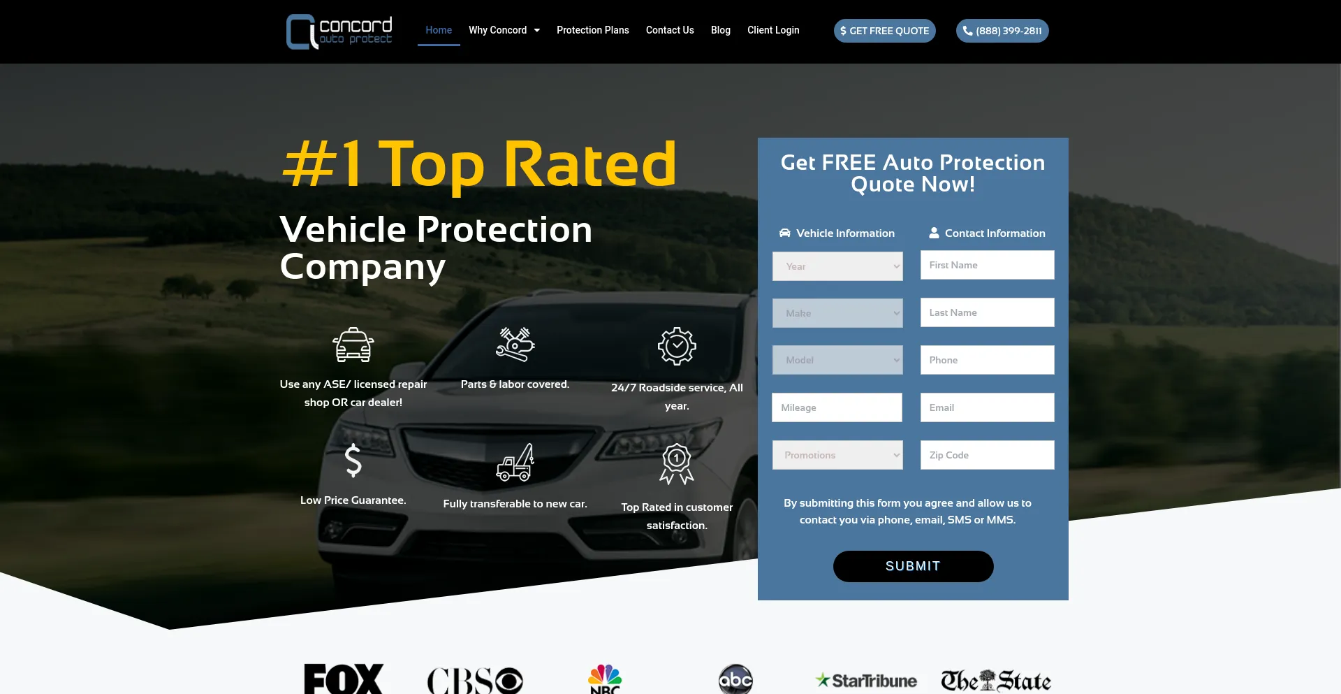 Screenshot of concordautoprotect.com homepage