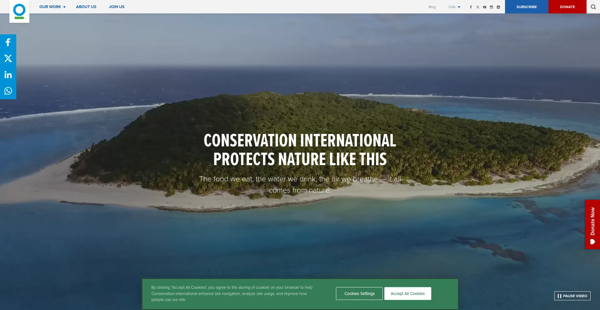 Screenshot of conservation.org homepage