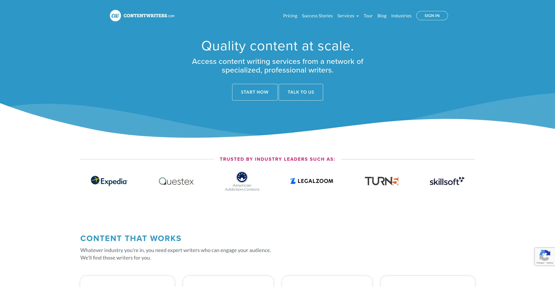 Screenshot of contentwriters.com homepage