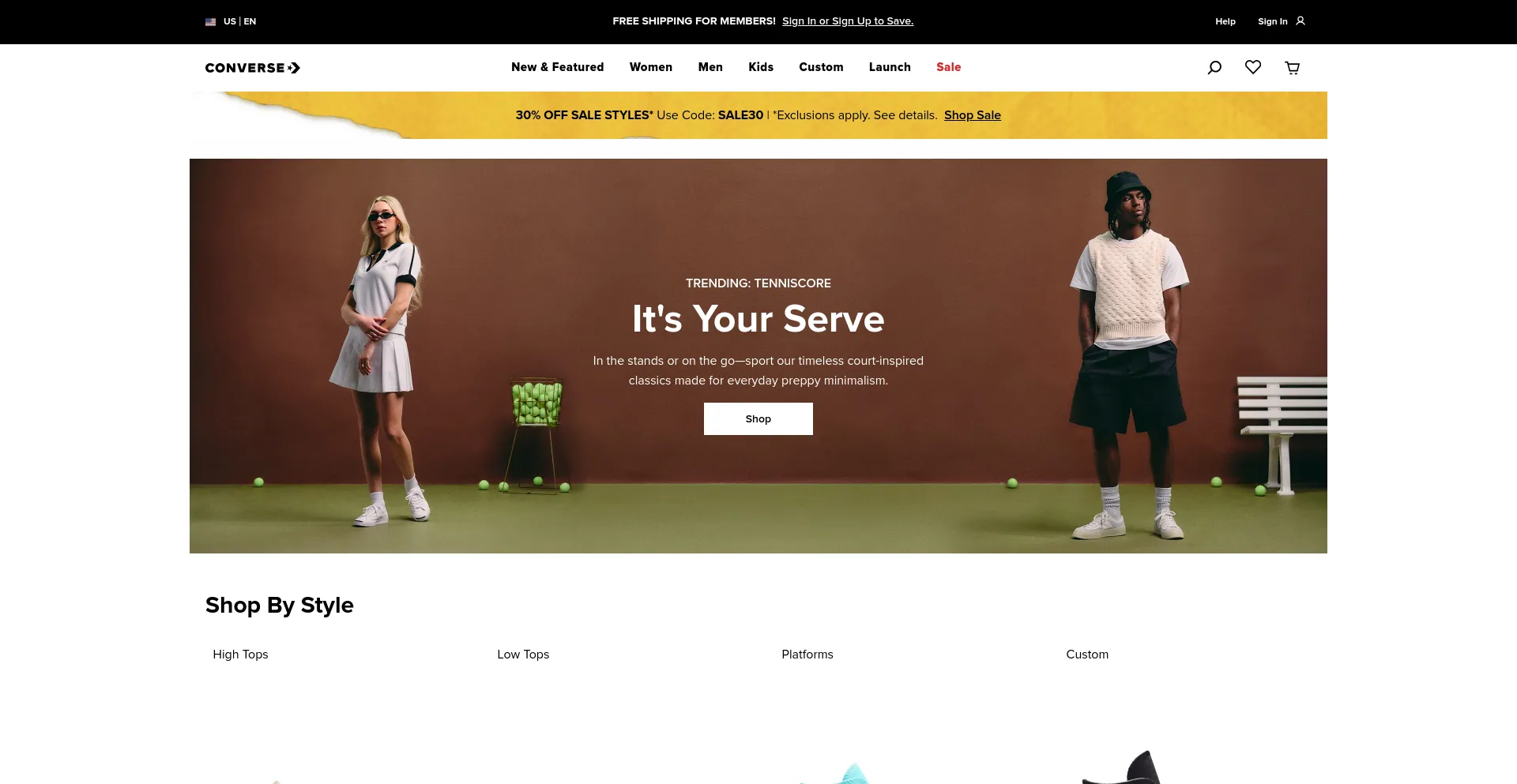 Screenshot of converse.com homepage