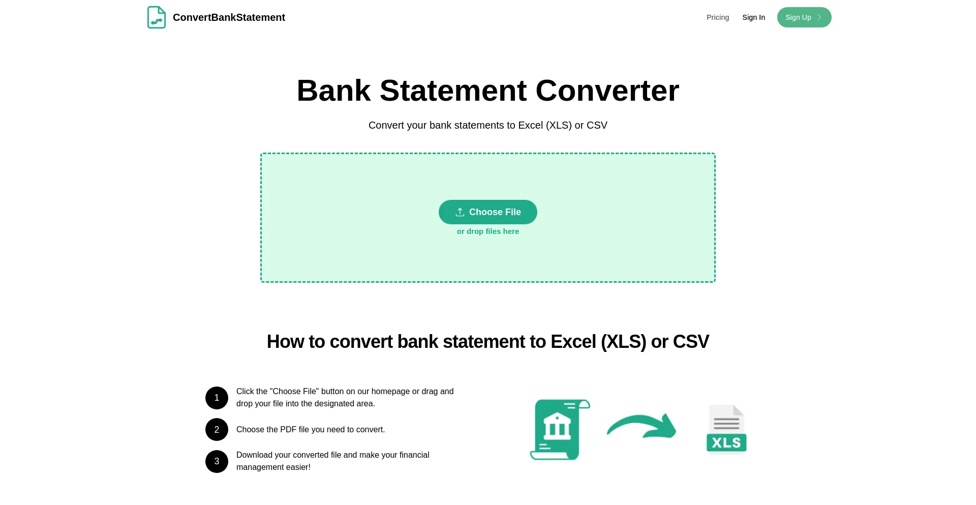 Screenshot of convertbankstatement.io homepage