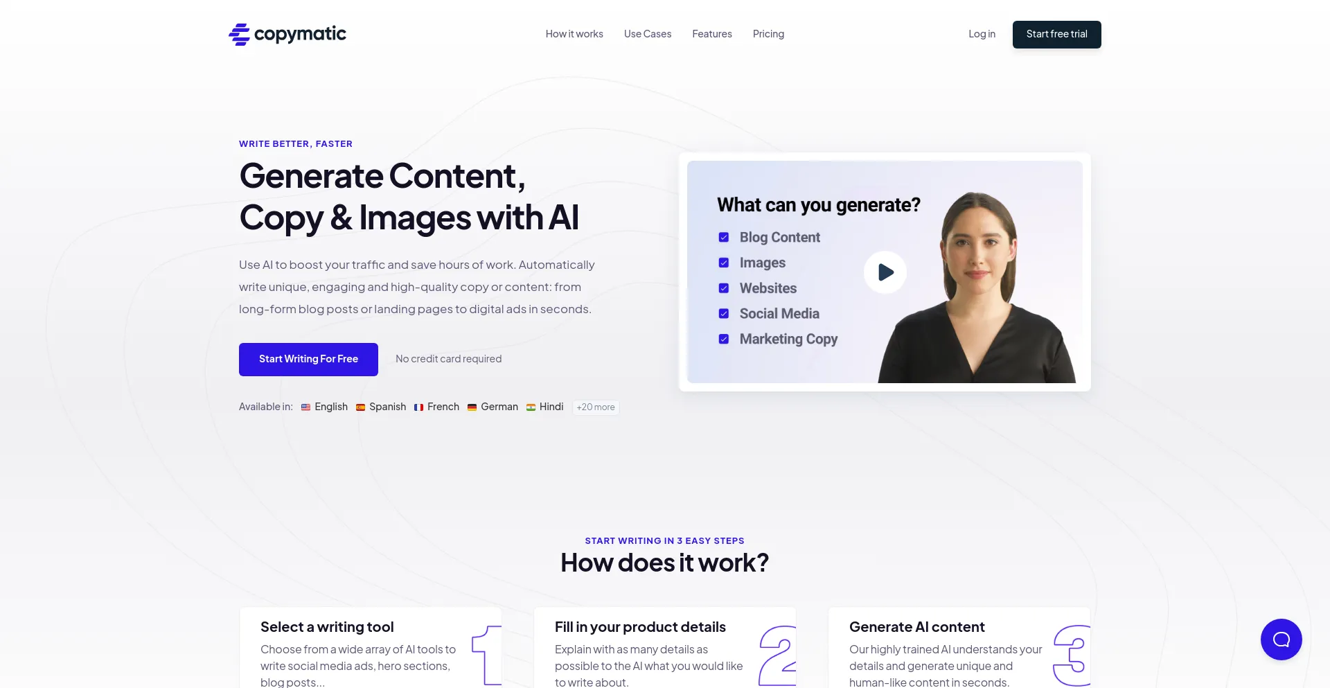 Screenshot of copymatic.ai homepage