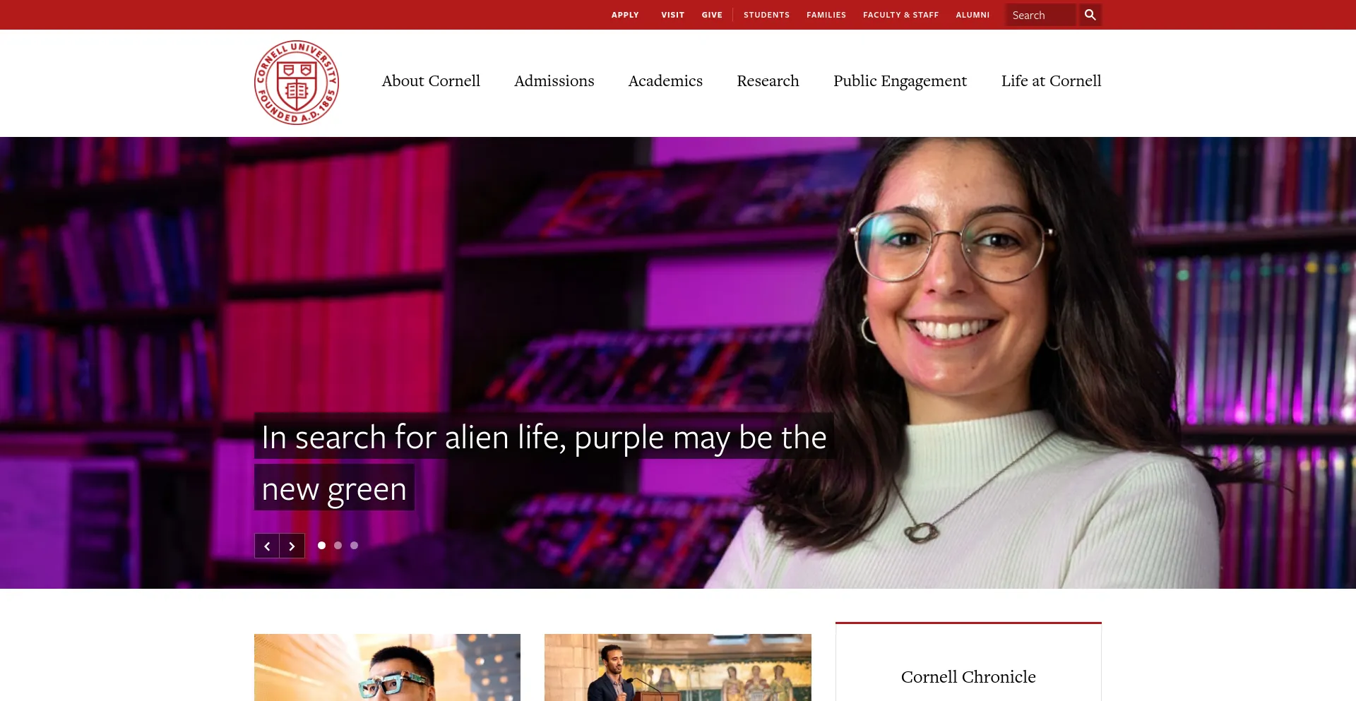 Screenshot of cornell.edu homepage