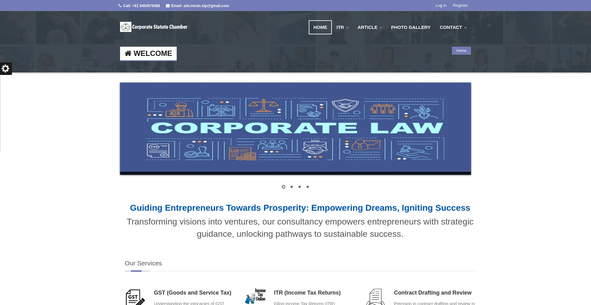 Screenshot of corporatestatute.com homepage