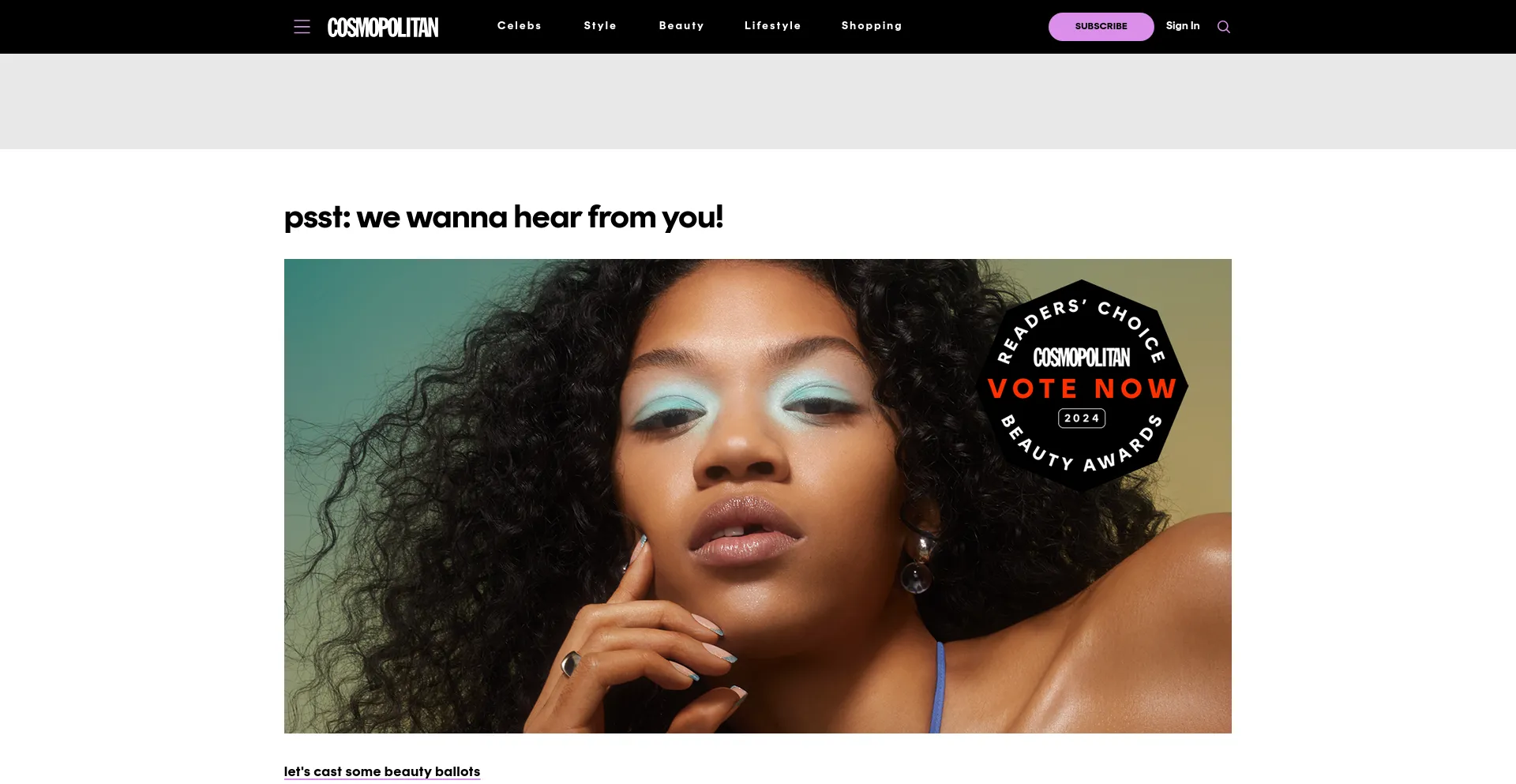 Screenshot of cosmopolitan.com homepage