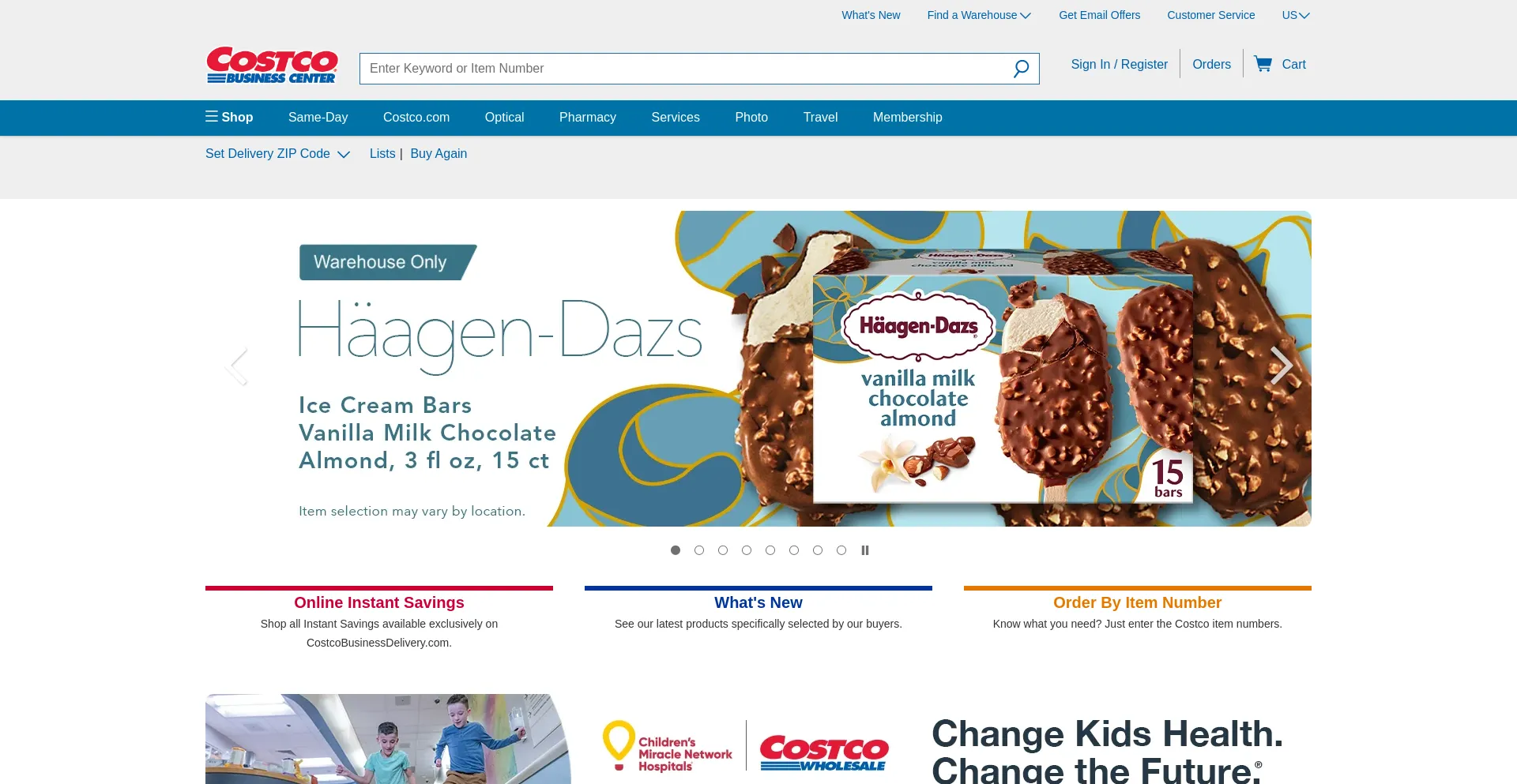 Screenshot of costcobusinessdelivery.com homepage