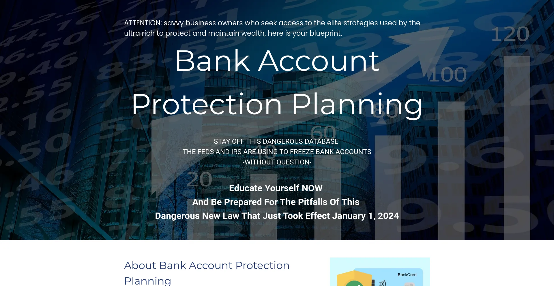 Screenshot of course.bankaccountprotection.com homepage