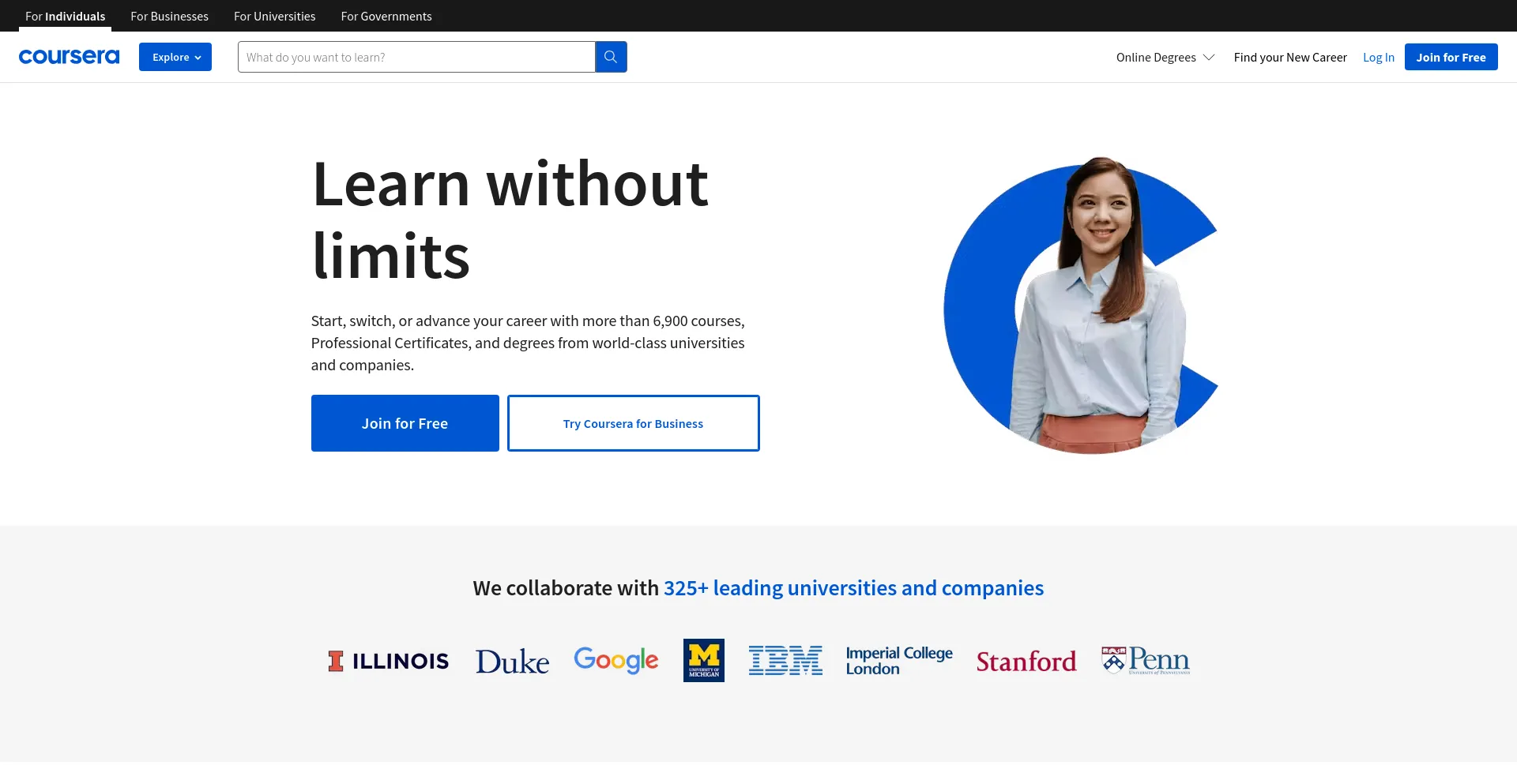 Screenshot of coursera.org homepage