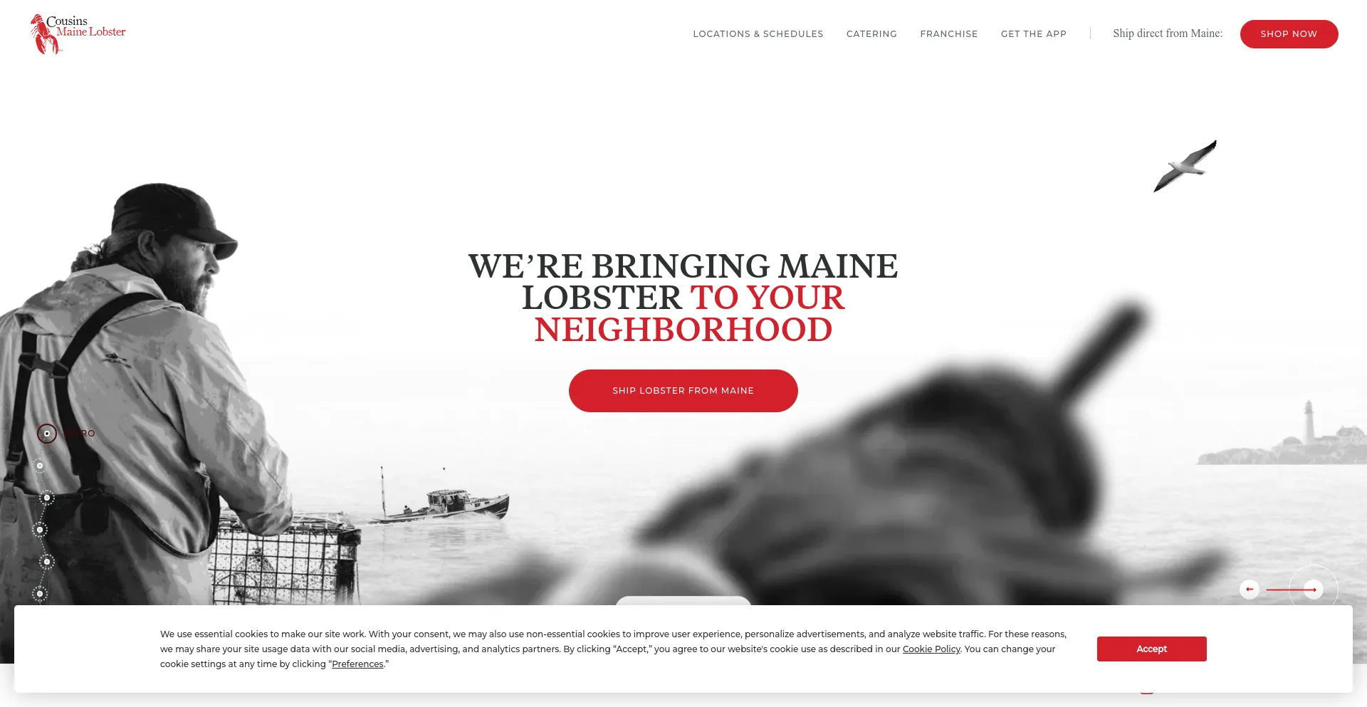 Screenshot of cousinsmainelobster.com homepage