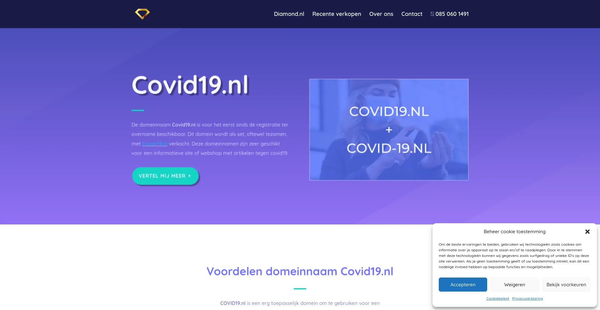 Screenshot of covid19.nl homepage