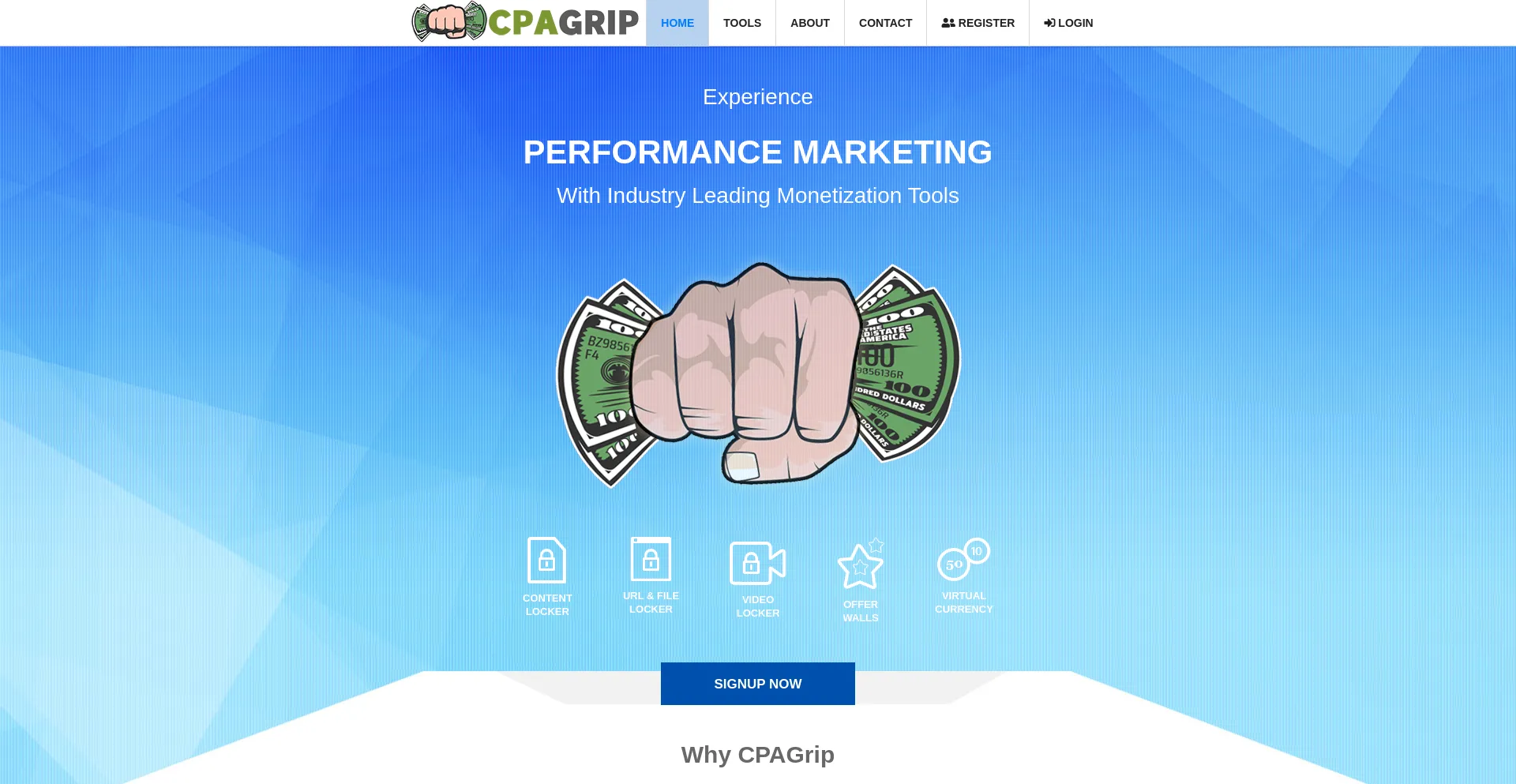 Screenshot of cpagrip.com homepage