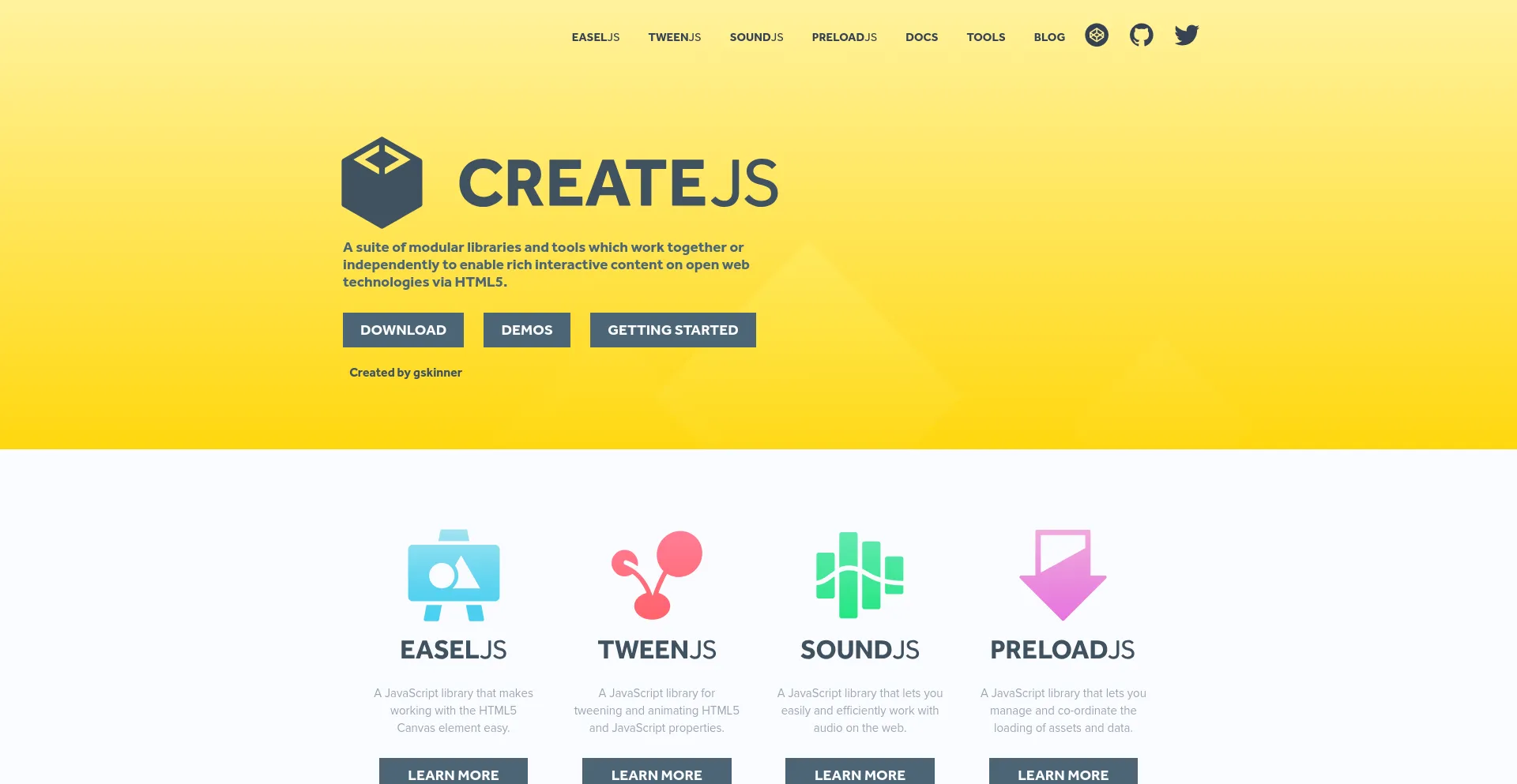 Screenshot of createjs.com homepage