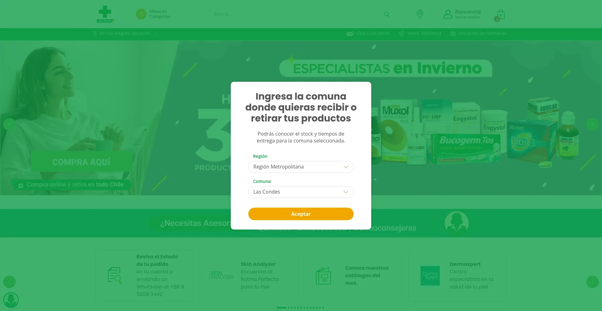 Screenshot of cruzverde.cl homepage