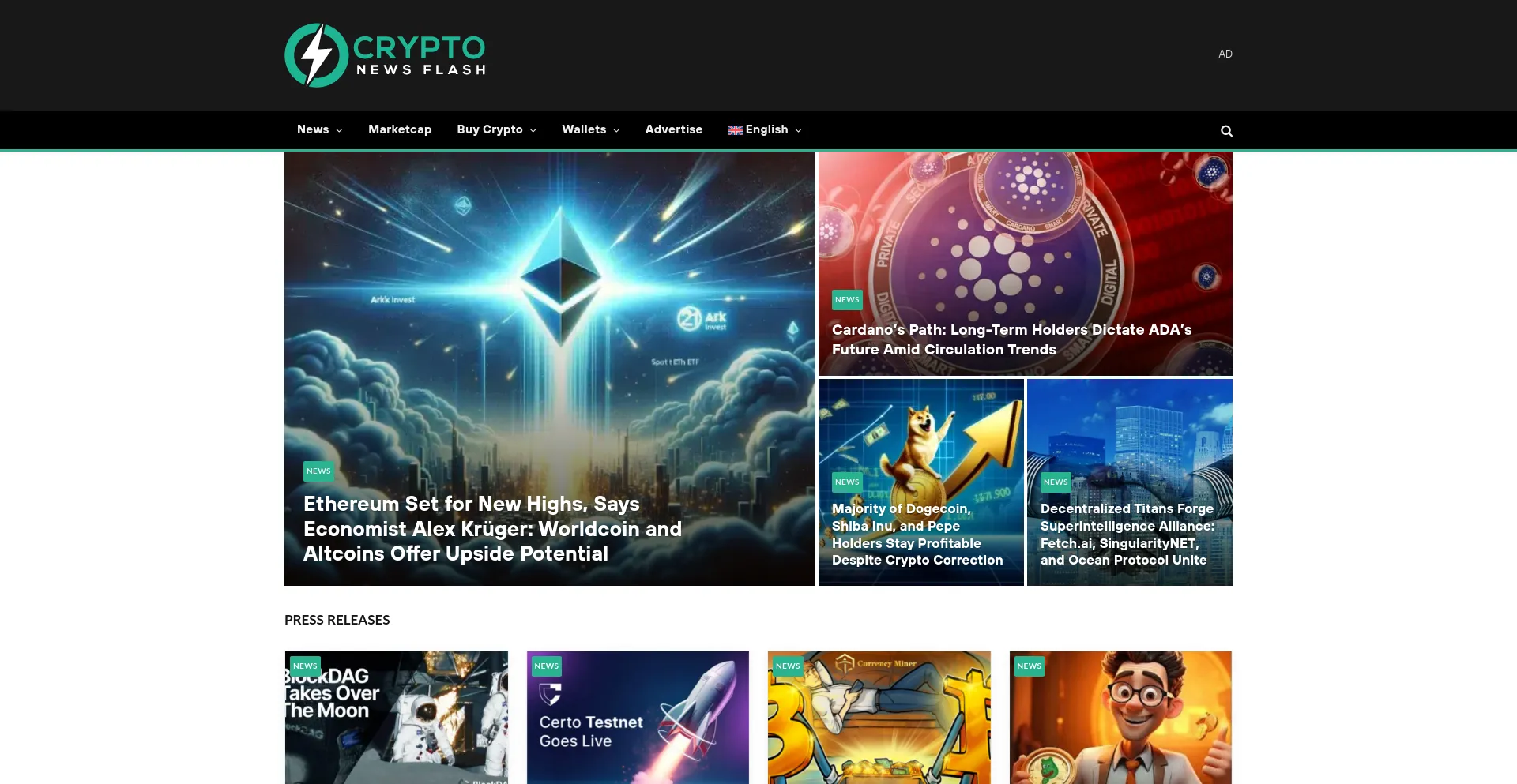 Screenshot of crypto-news-flash.com homepage