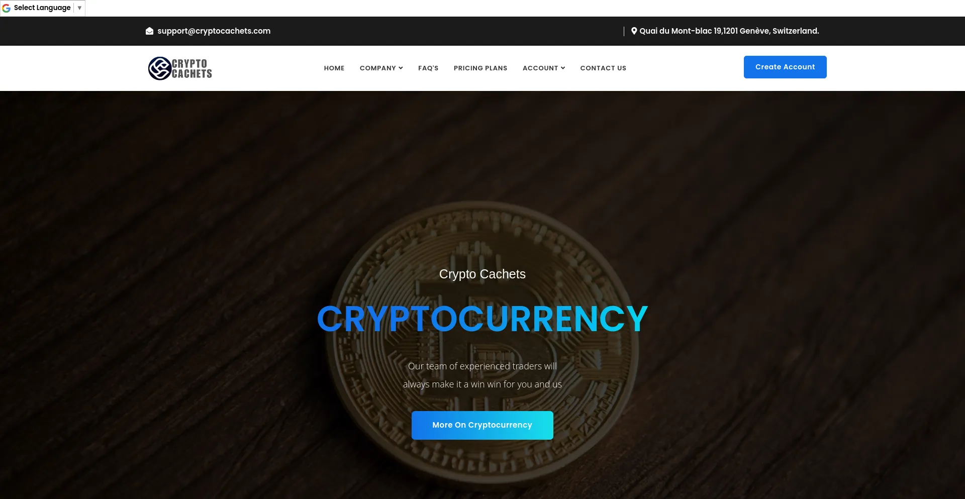 Screenshot of cryptocachets.com homepage