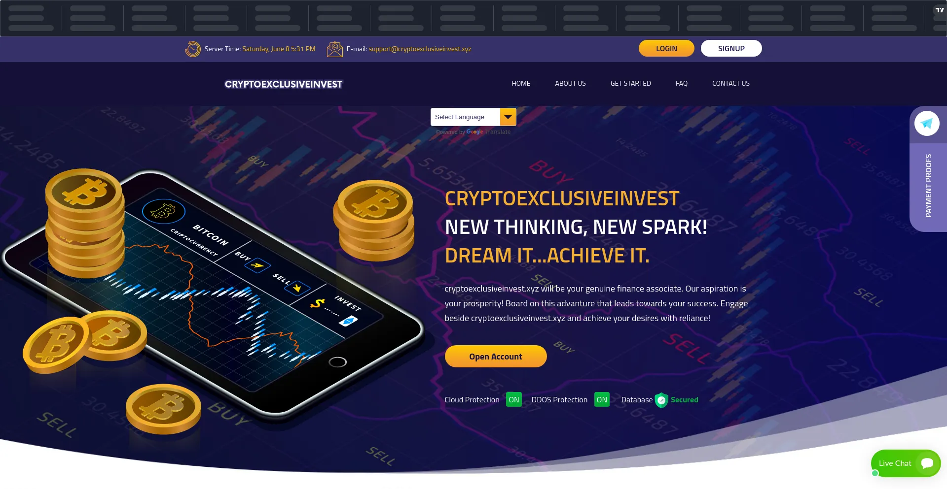 Screenshot of cryptoexclusiveinvest.xyz homepage