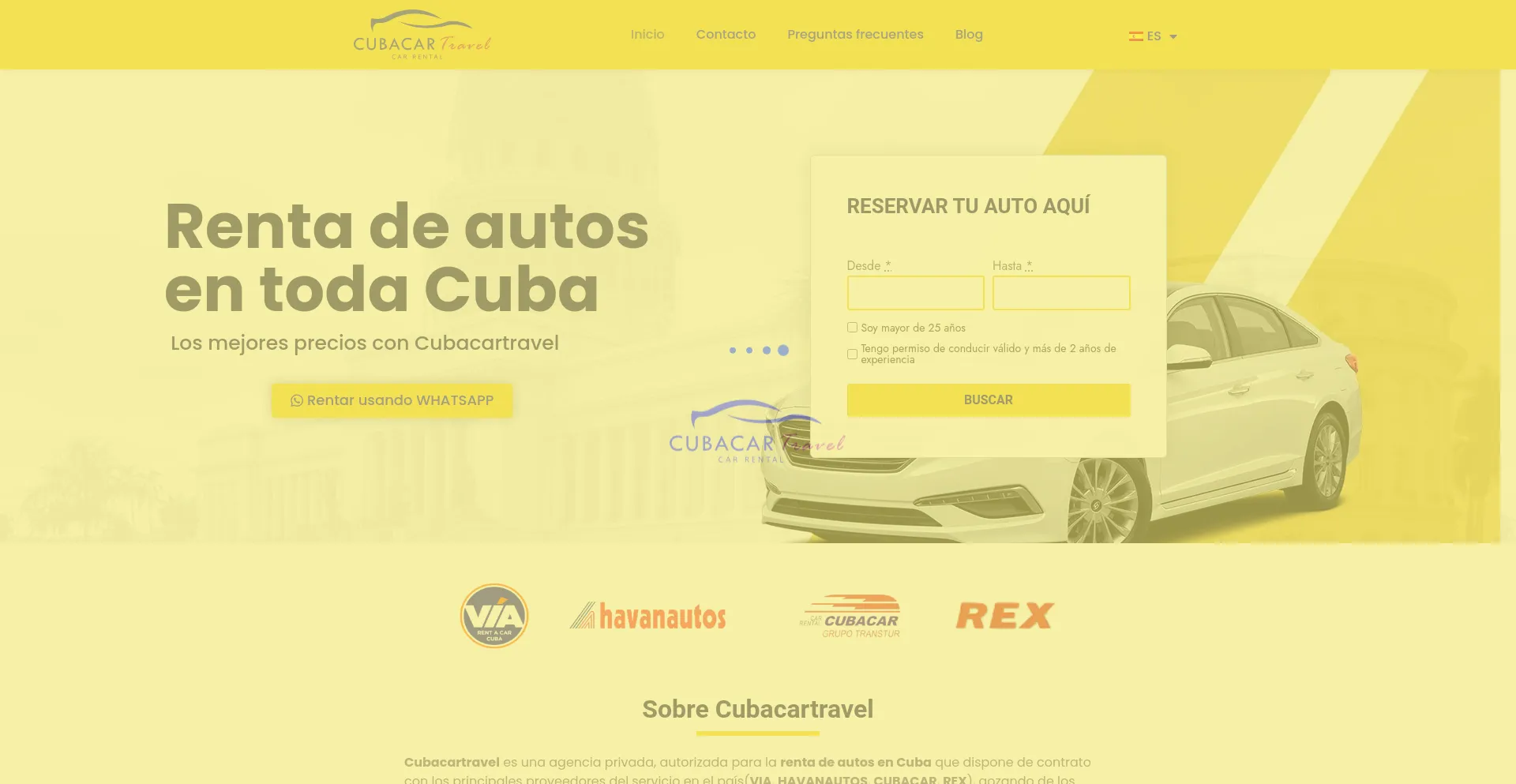 Screenshot of cubacartravel.com homepage