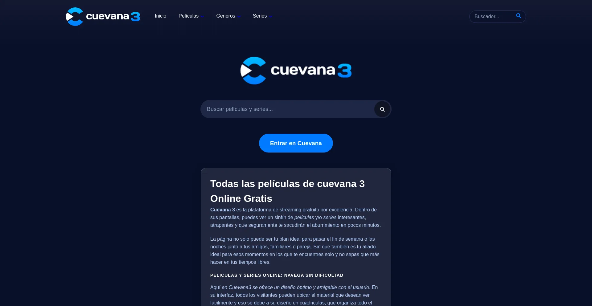 Screenshot of cuevana.biz homepage