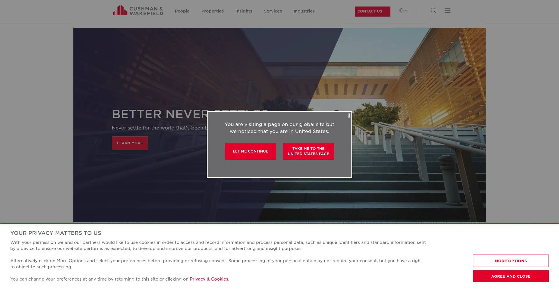 Screenshot of cushmanwakefield.com homepage