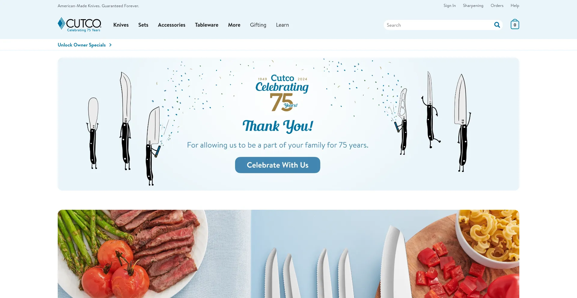 Screenshot of cutco.com homepage