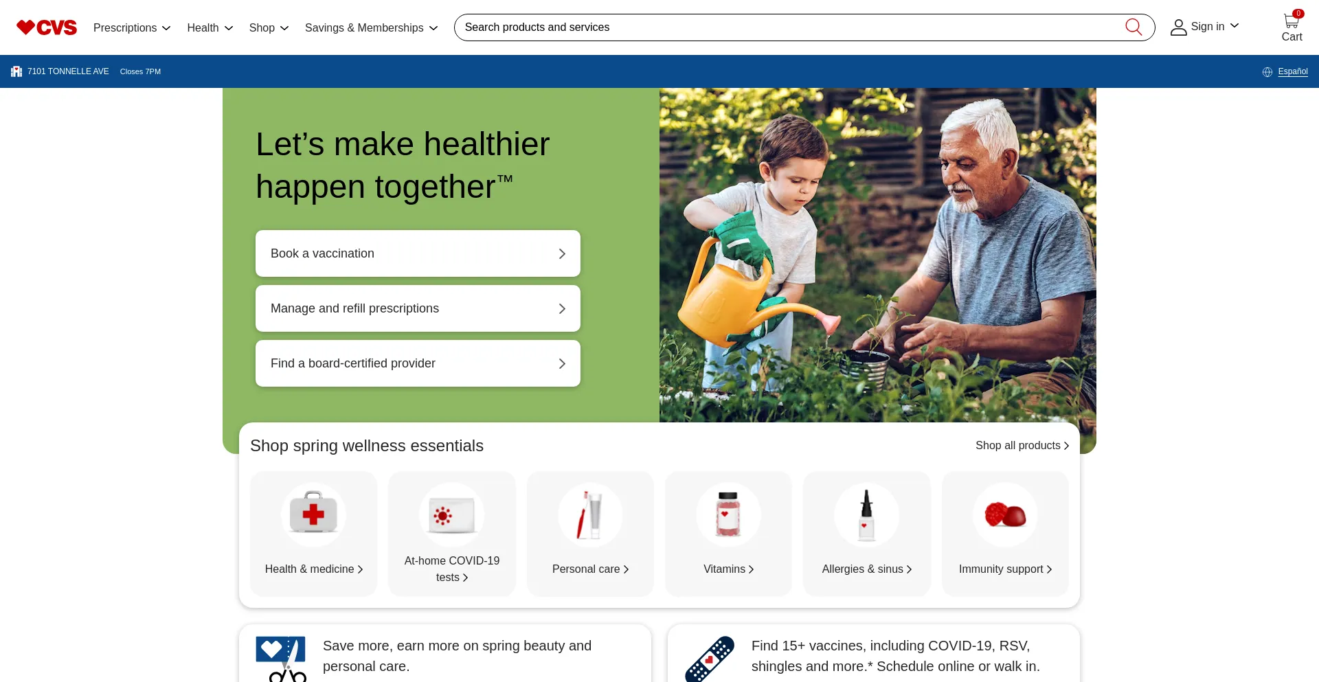 Screenshot of cvs.com homepage