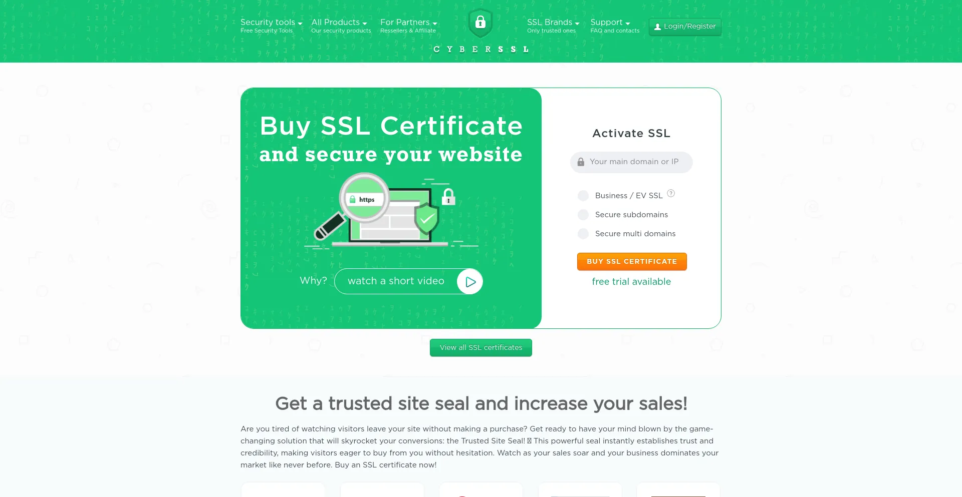 Screenshot of cyberssl.com homepage