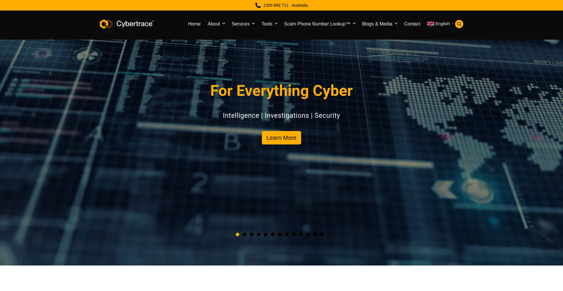 Screenshot of cybertrace.com.au homepage