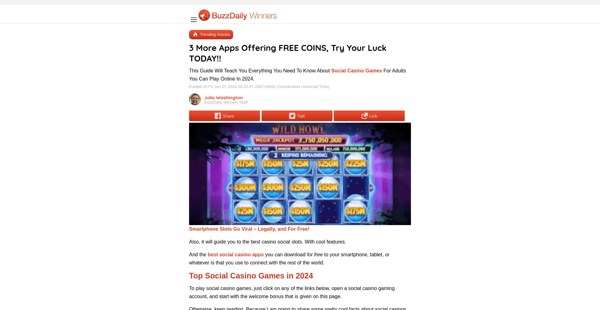 Screenshot of daily-winners.com homepage