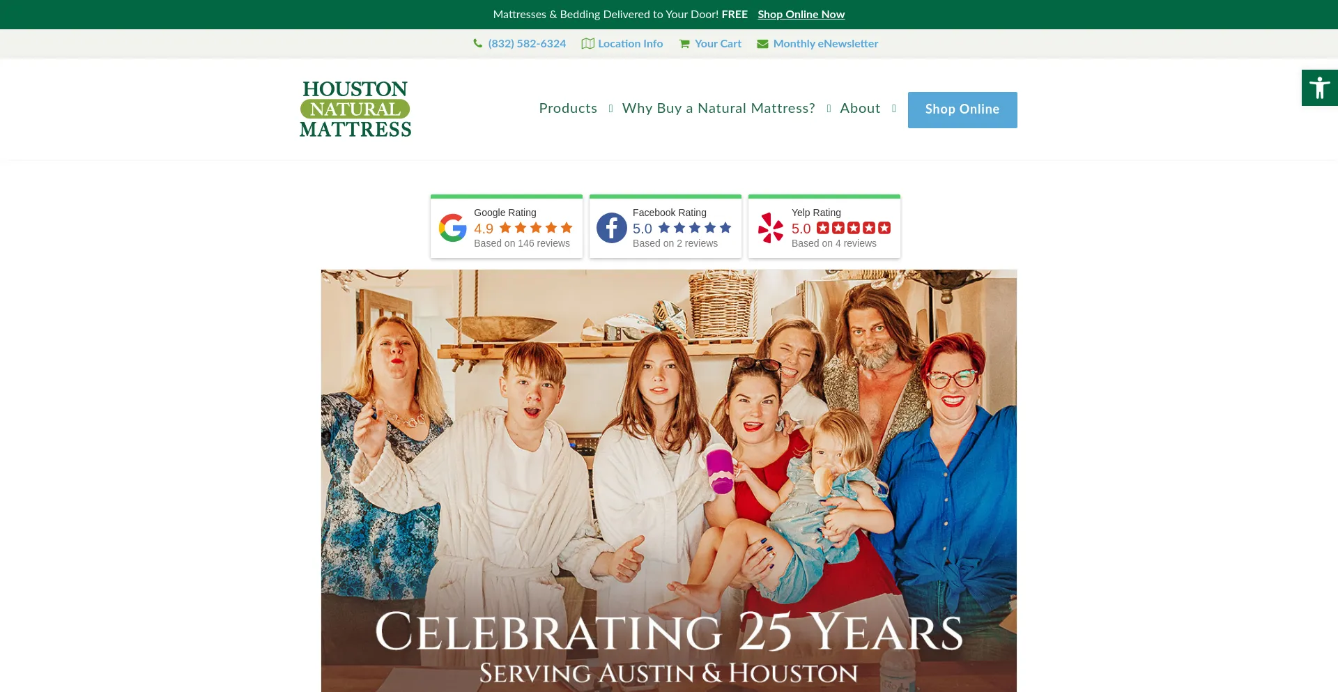 Screenshot of dallasnaturalmattress.com homepage