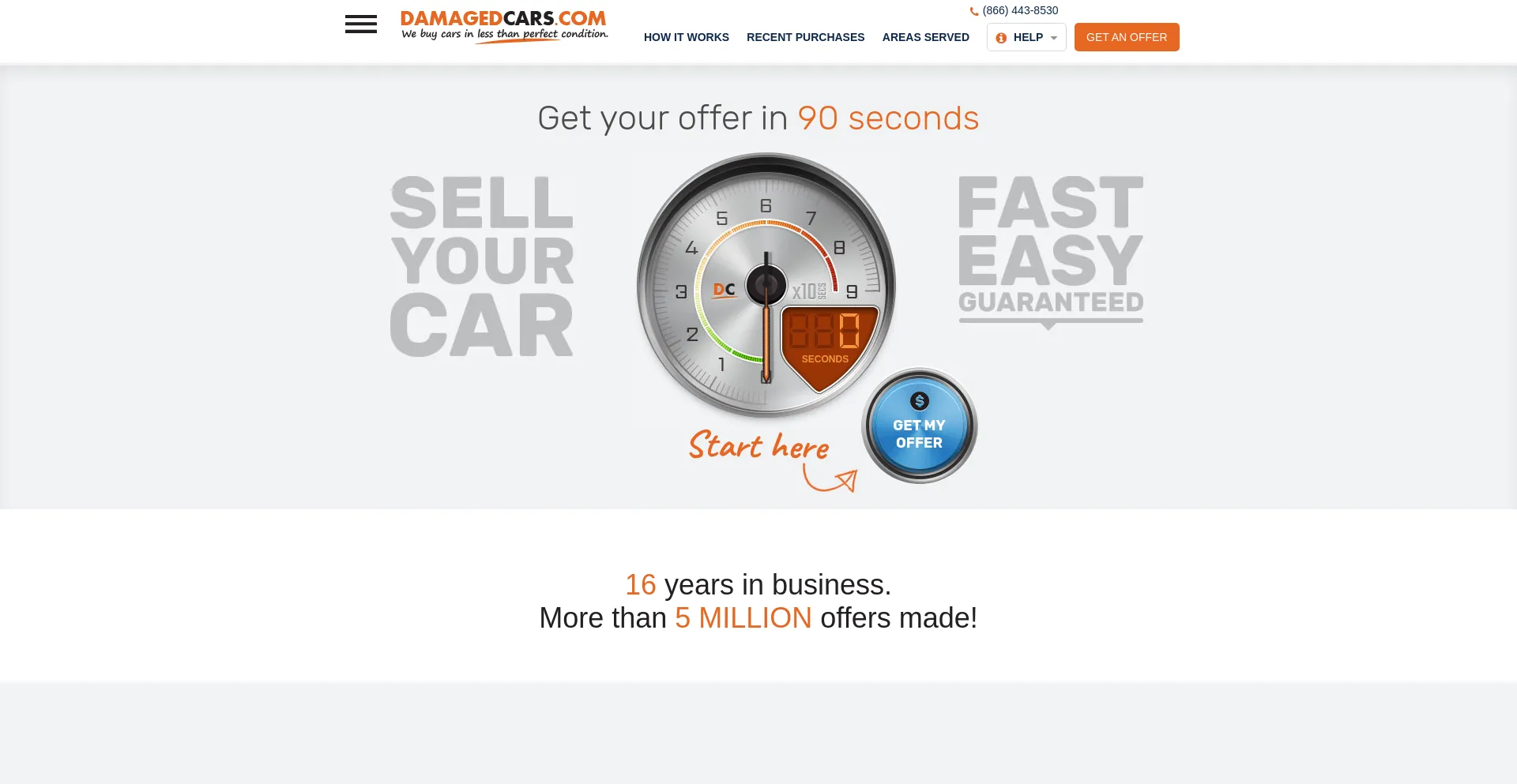 Screenshot of damagedcars.com homepage