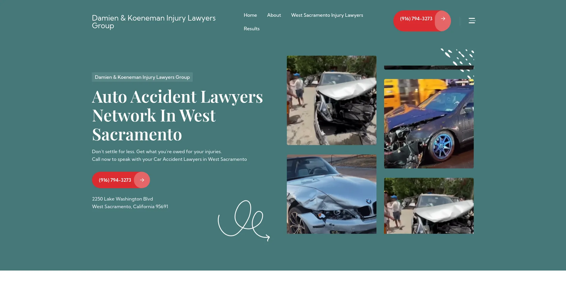 Screenshot of damienkoenemaninjurylawyersgroup.com homepage