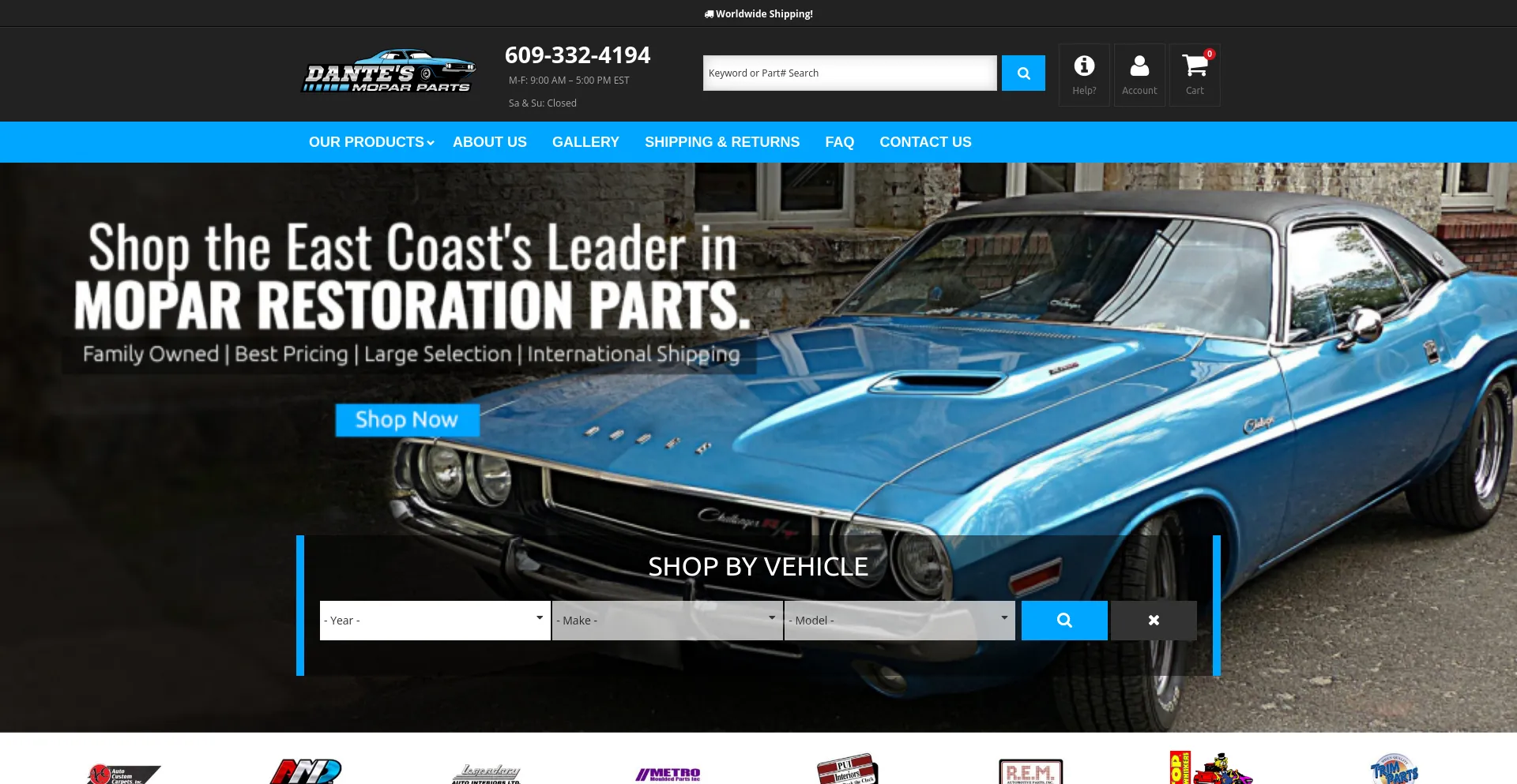 Screenshot of dantesparts.com homepage