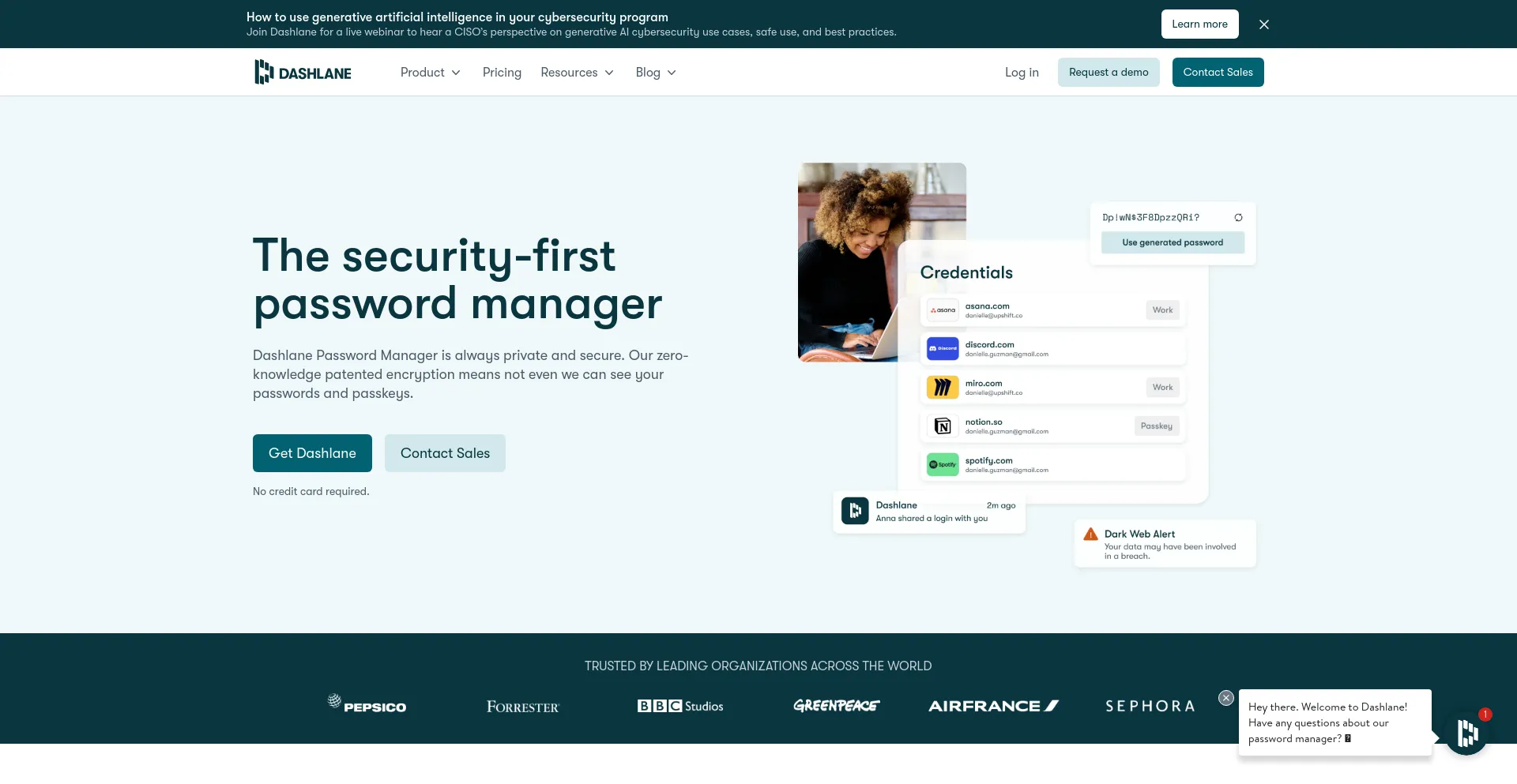 Screenshot of dashlane.com homepage