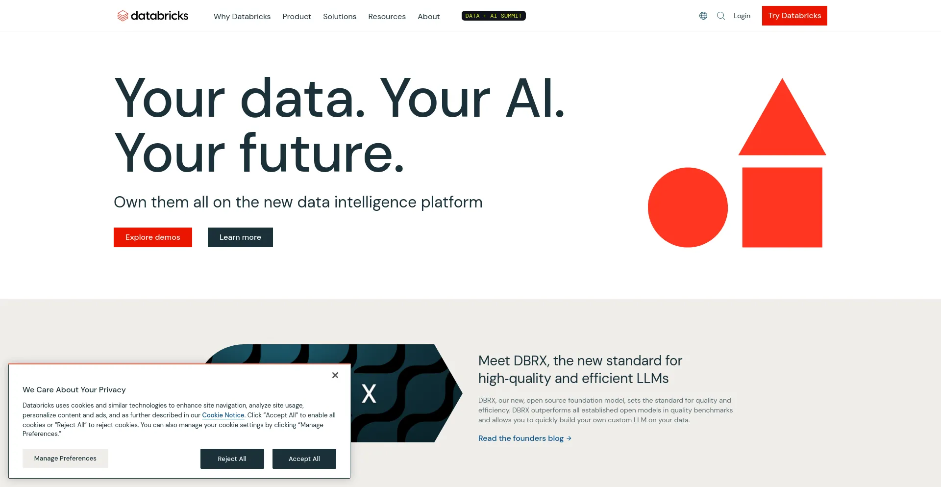 Screenshot of databricks.com homepage