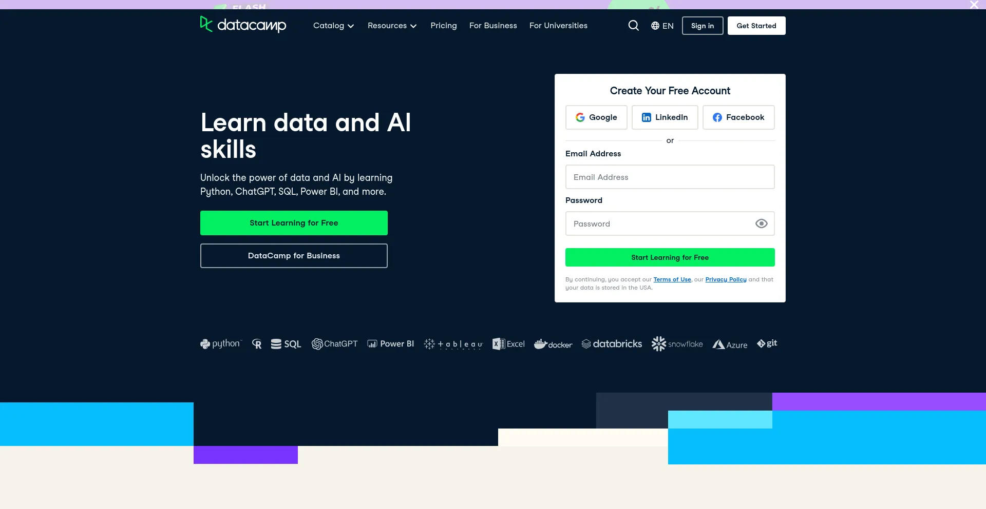 Screenshot of datacamp.com homepage