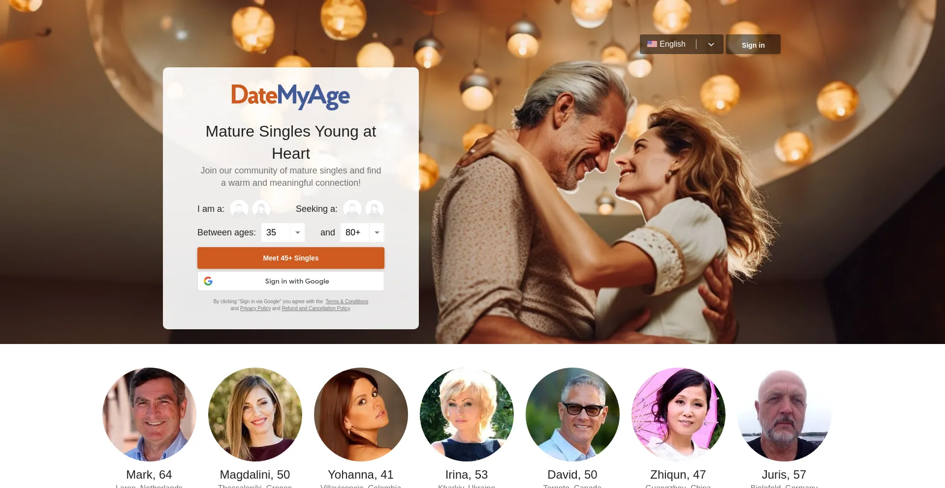Screenshot of datemyage.com homepage