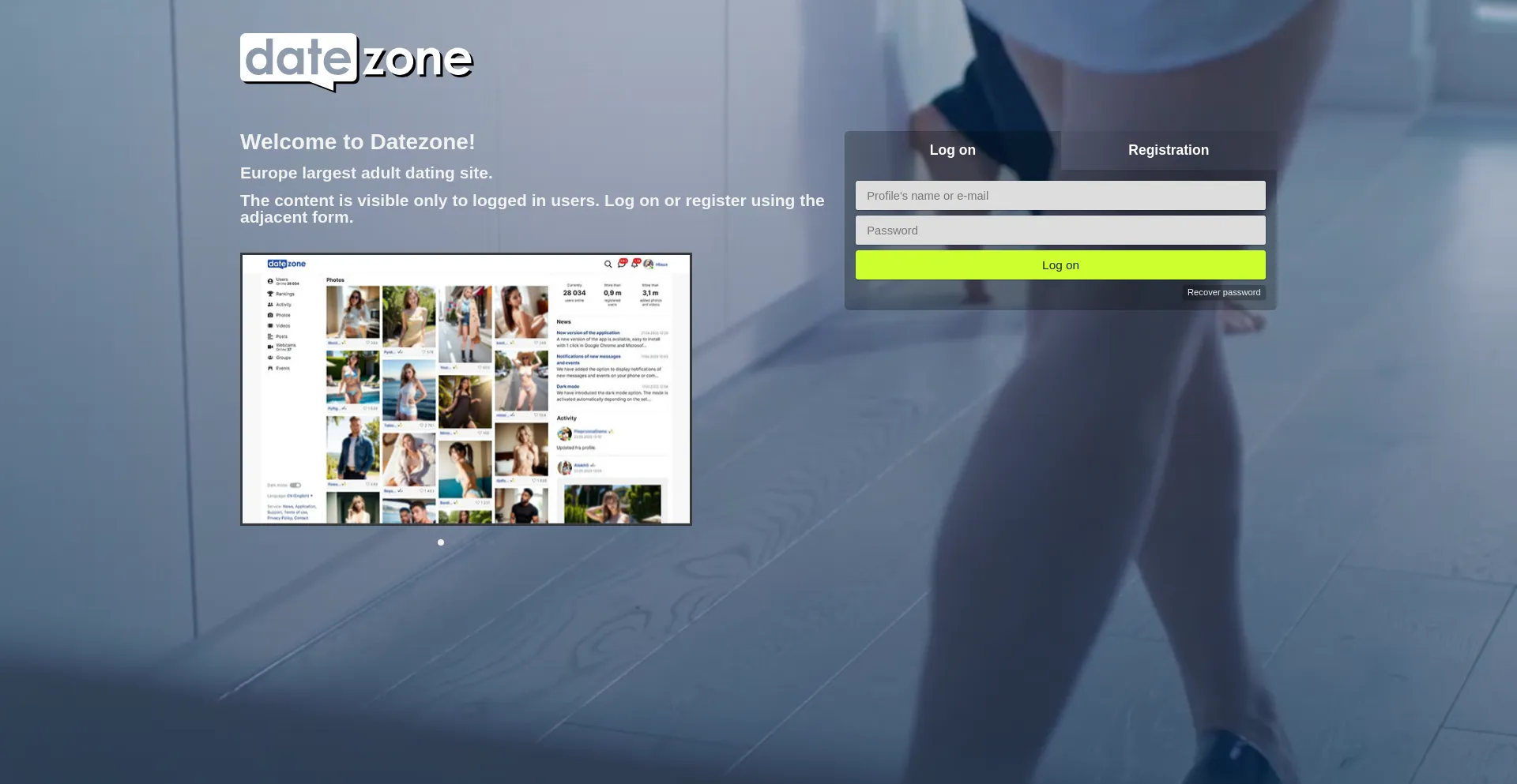 Screenshot of datezone.com homepage