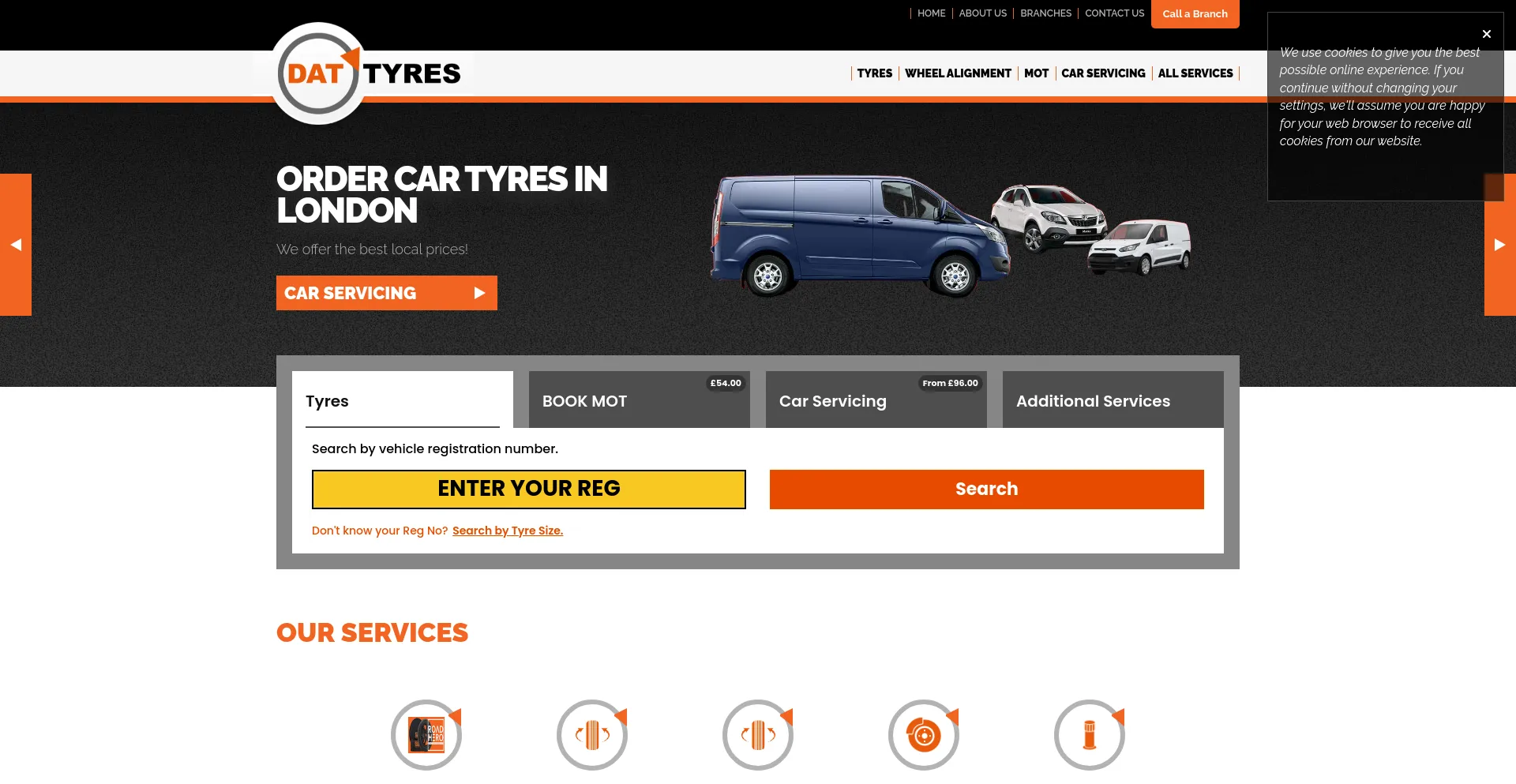 Screenshot of dattyres.co.uk homepage