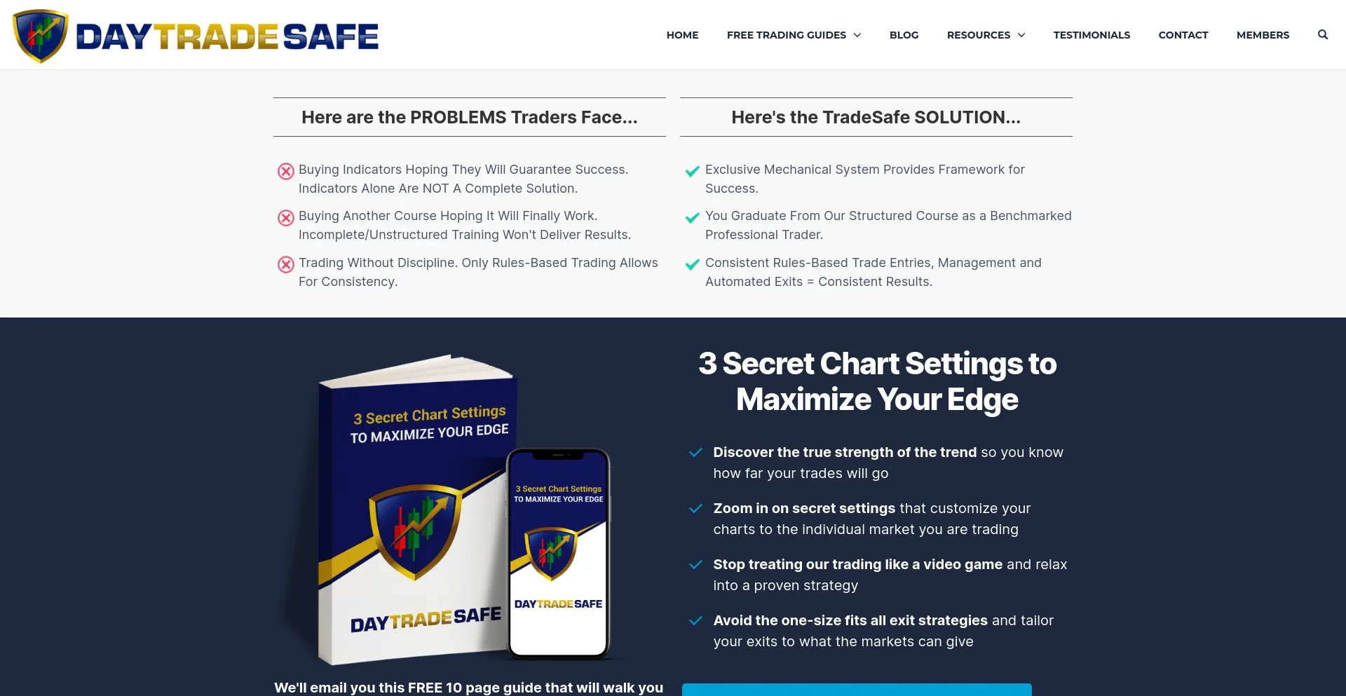 Screenshot of daytradesafe.com homepage