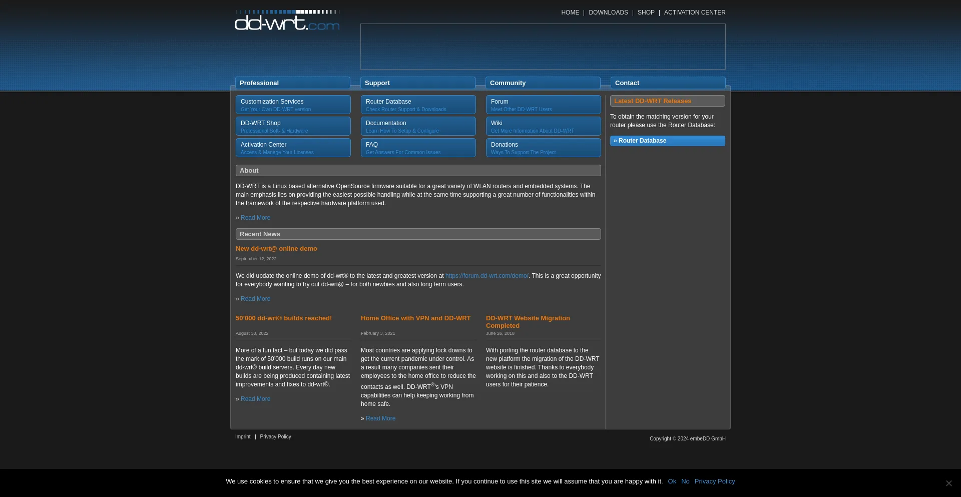 Screenshot of dd-wrt.com homepage