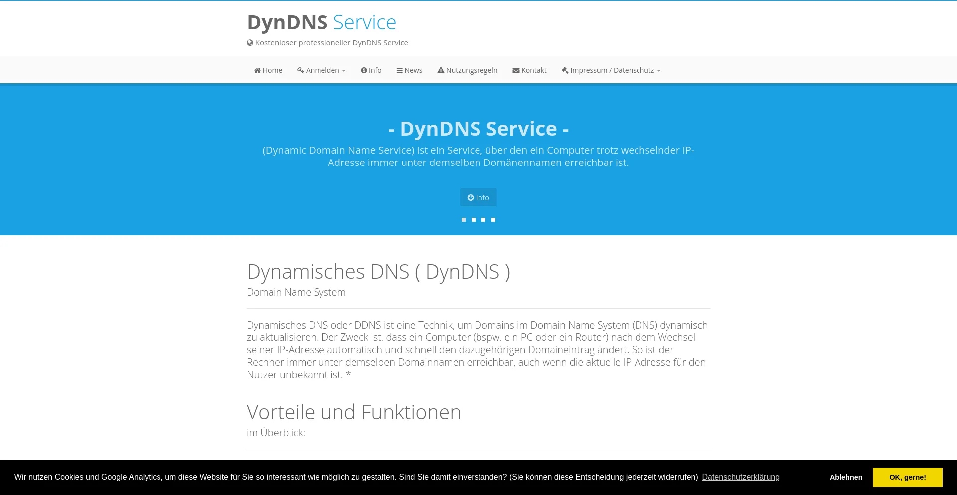 Screenshot of ddnss.de homepage