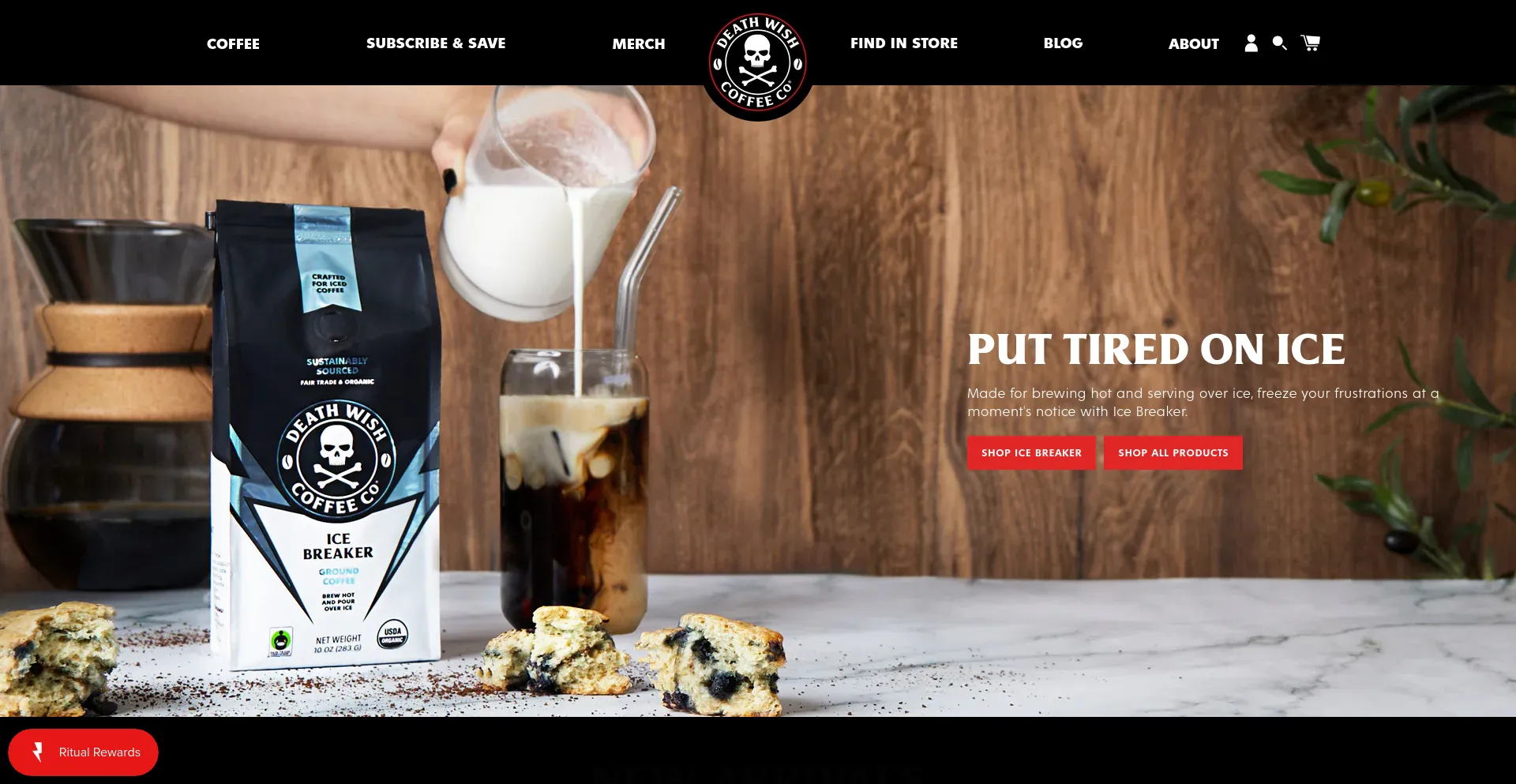 Screenshot of deathwishcoffee.com homepage