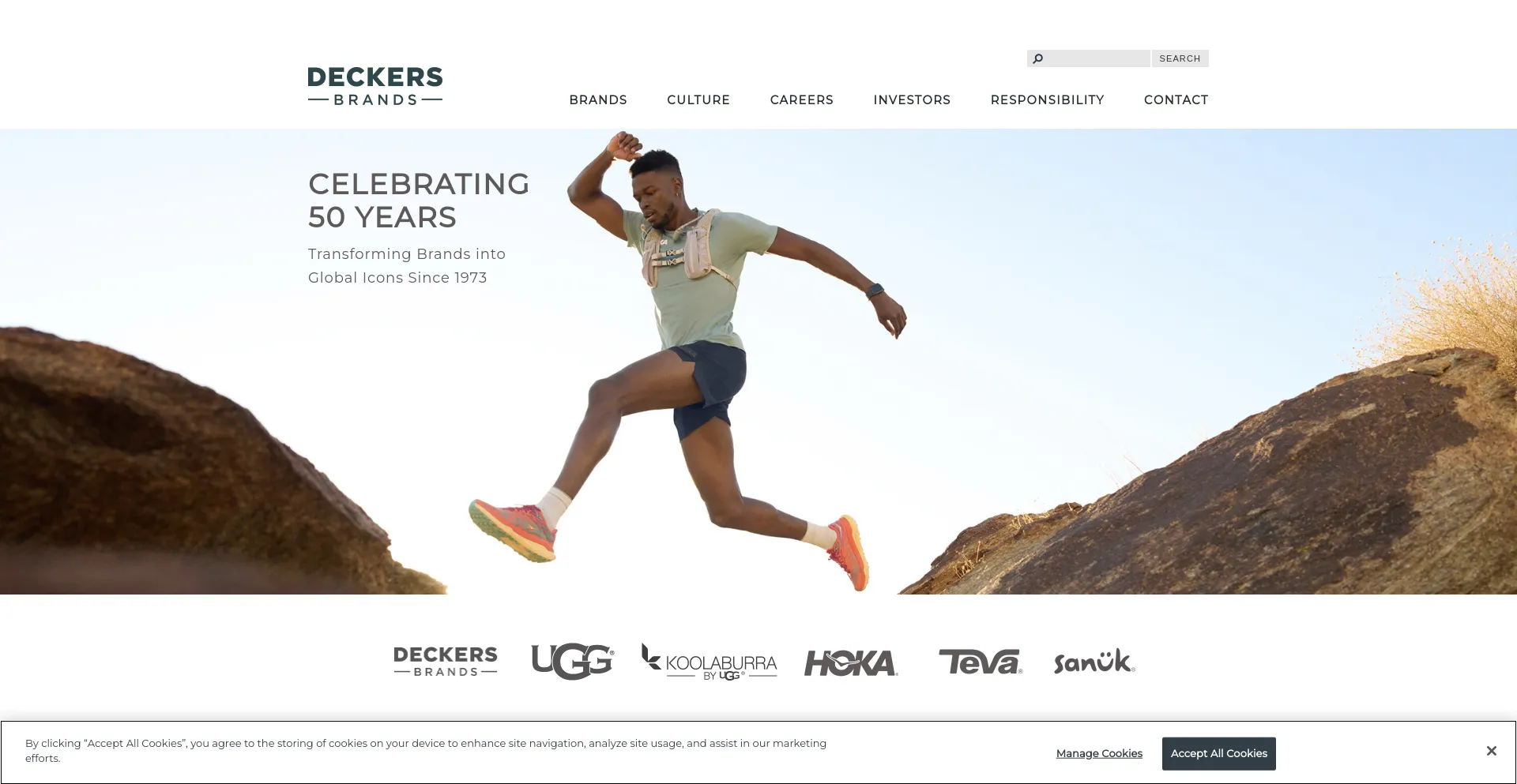 Screenshot of deckers.com homepage