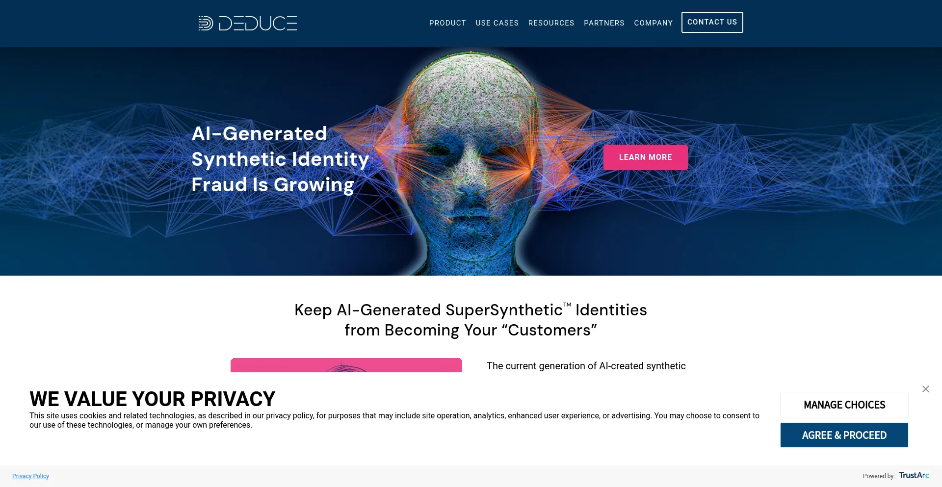 Screenshot of deduce.com homepage