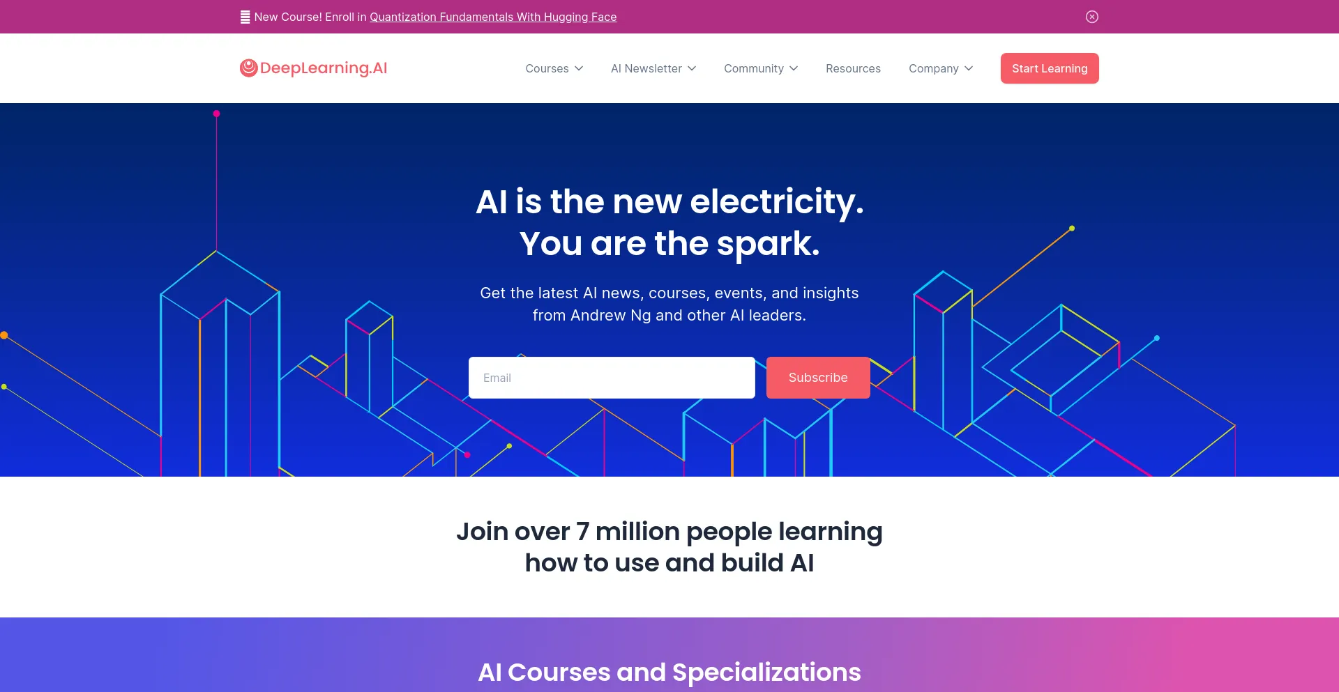 Screenshot of deeplearning.ai homepage