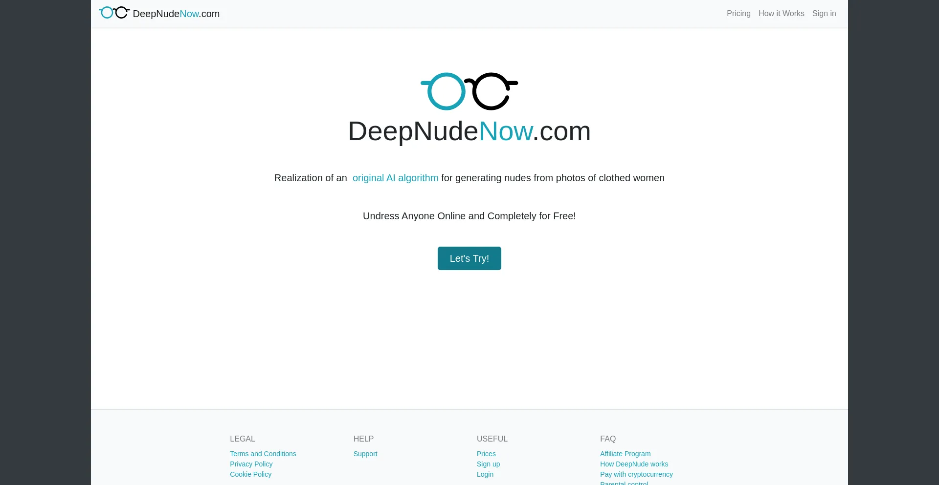 Screenshot of deepnudenow.com homepage