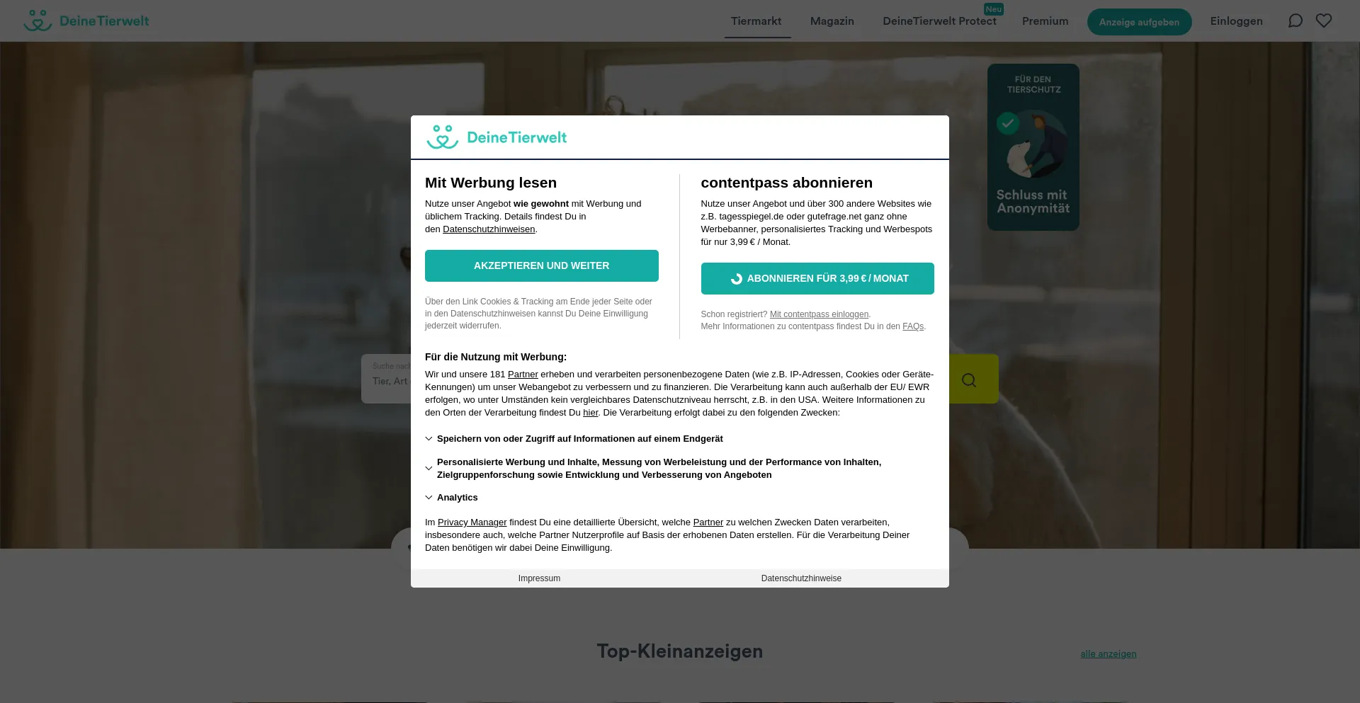 Screenshot of deine-tierwelt.de homepage