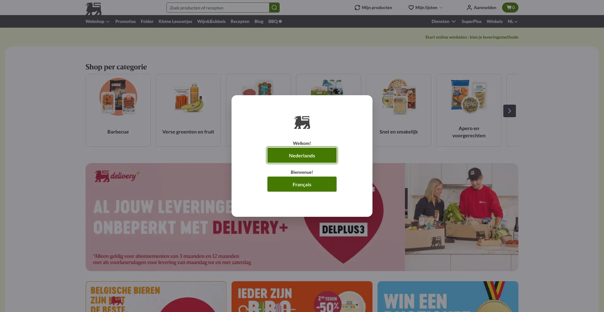 Screenshot of delhaize.be homepage